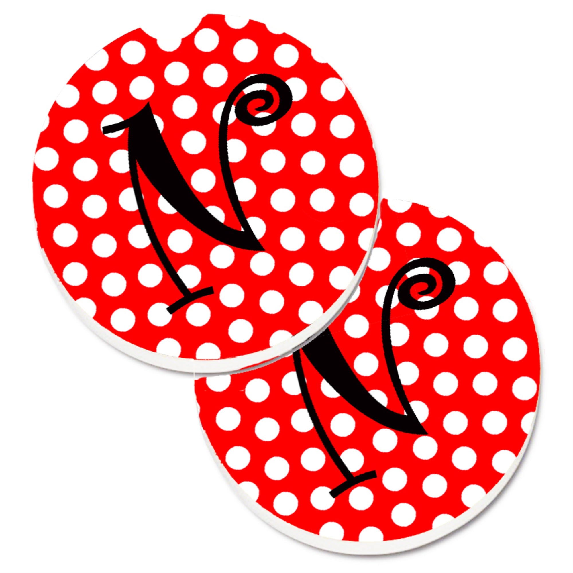 'Caroline'S Treasures Letter N Initial Monogram Red Black Polka Dots Set Of 2 Cup Holder Car Coasters Cj1012-Ncarc, 2.56, Multi