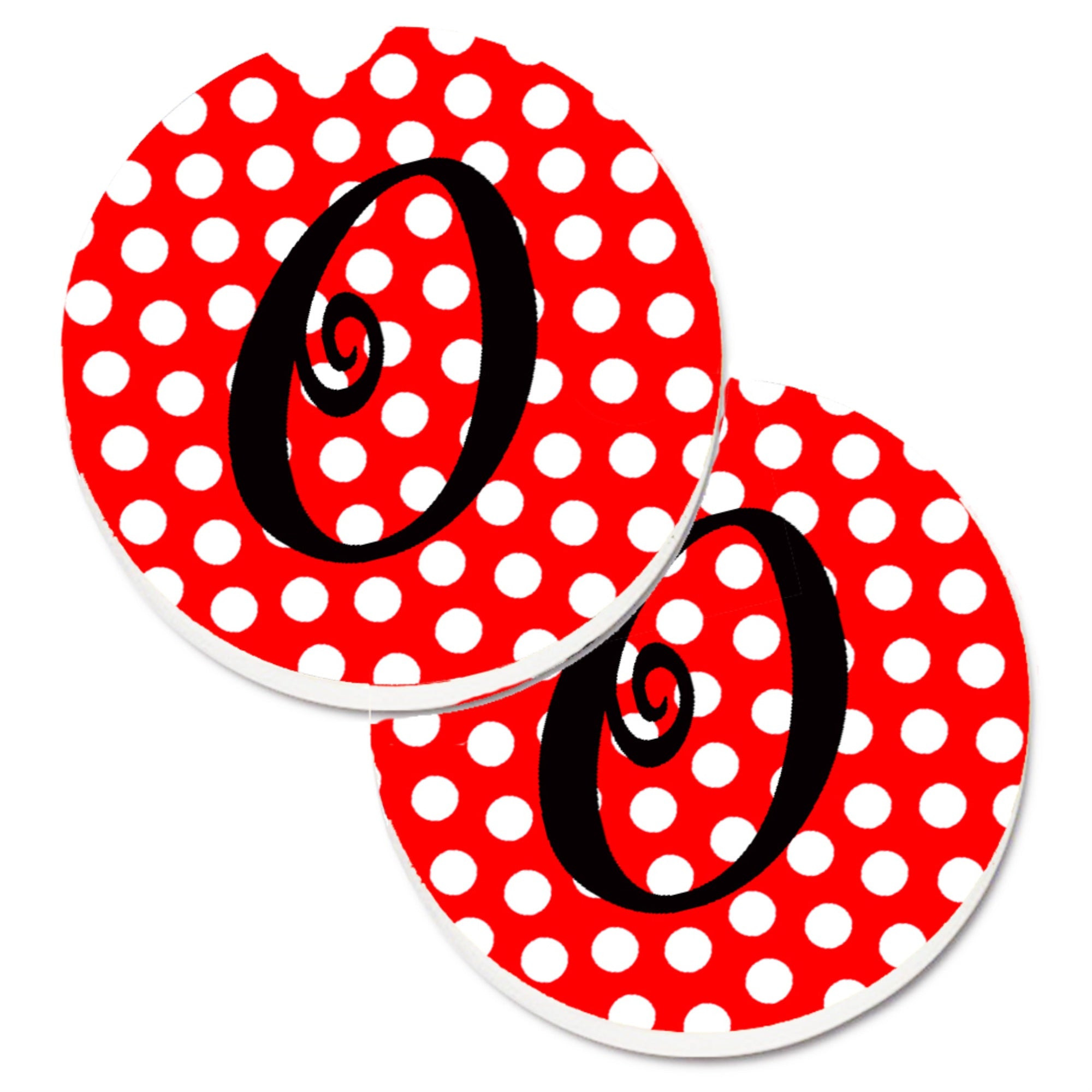 'Caroline'S Treasures Letter O Initial Monogram Red Black Polka Dots Set Of 2 Cup Holder Car Coasters Cj1012-Ocarc, 2.56, Multi