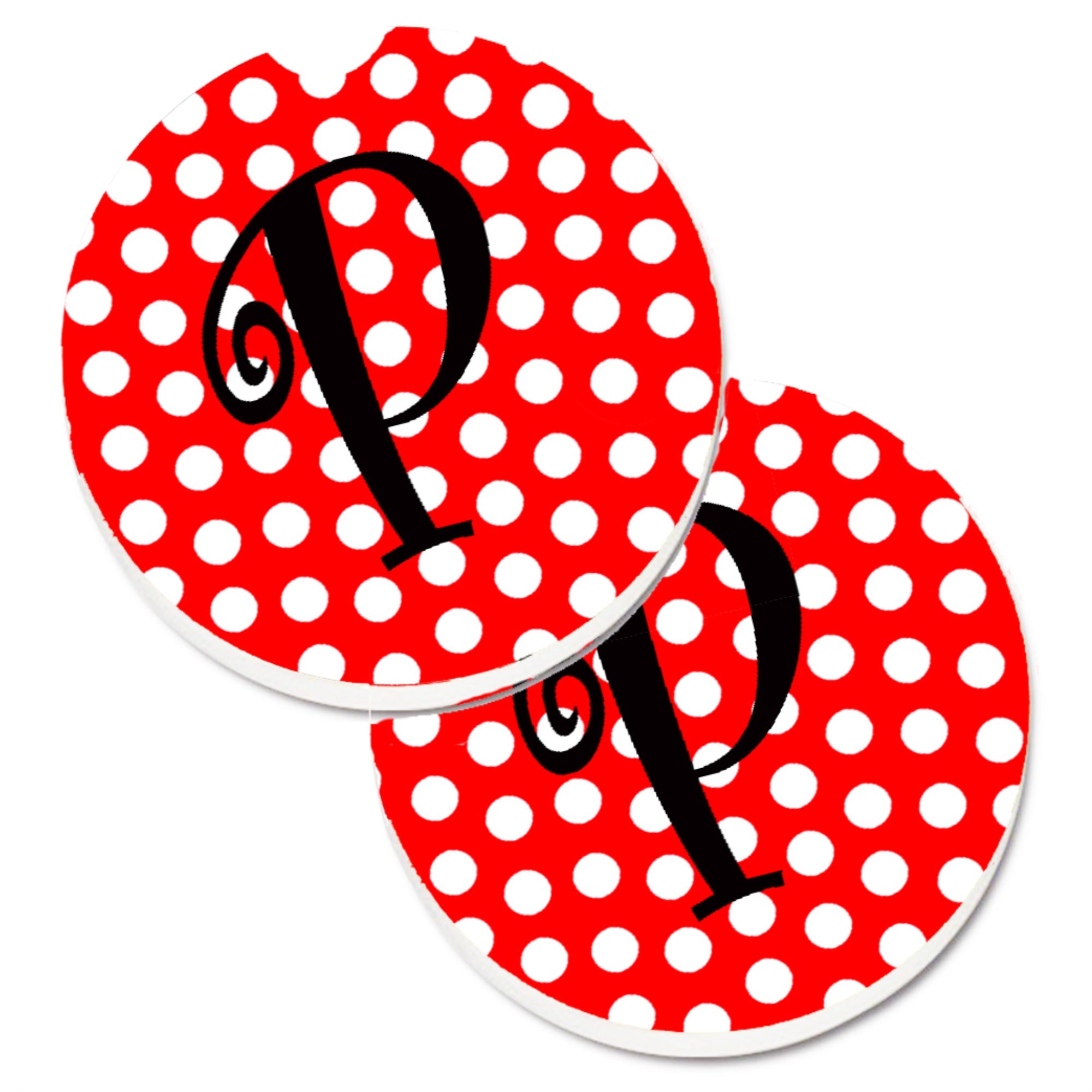 'Caroline'S Treasures Letter P Initial Monogram Red Black Polka Dots Set Of 2 Cup Holder Car Coasters Cj1012-Pcarc, 2.56, Multi