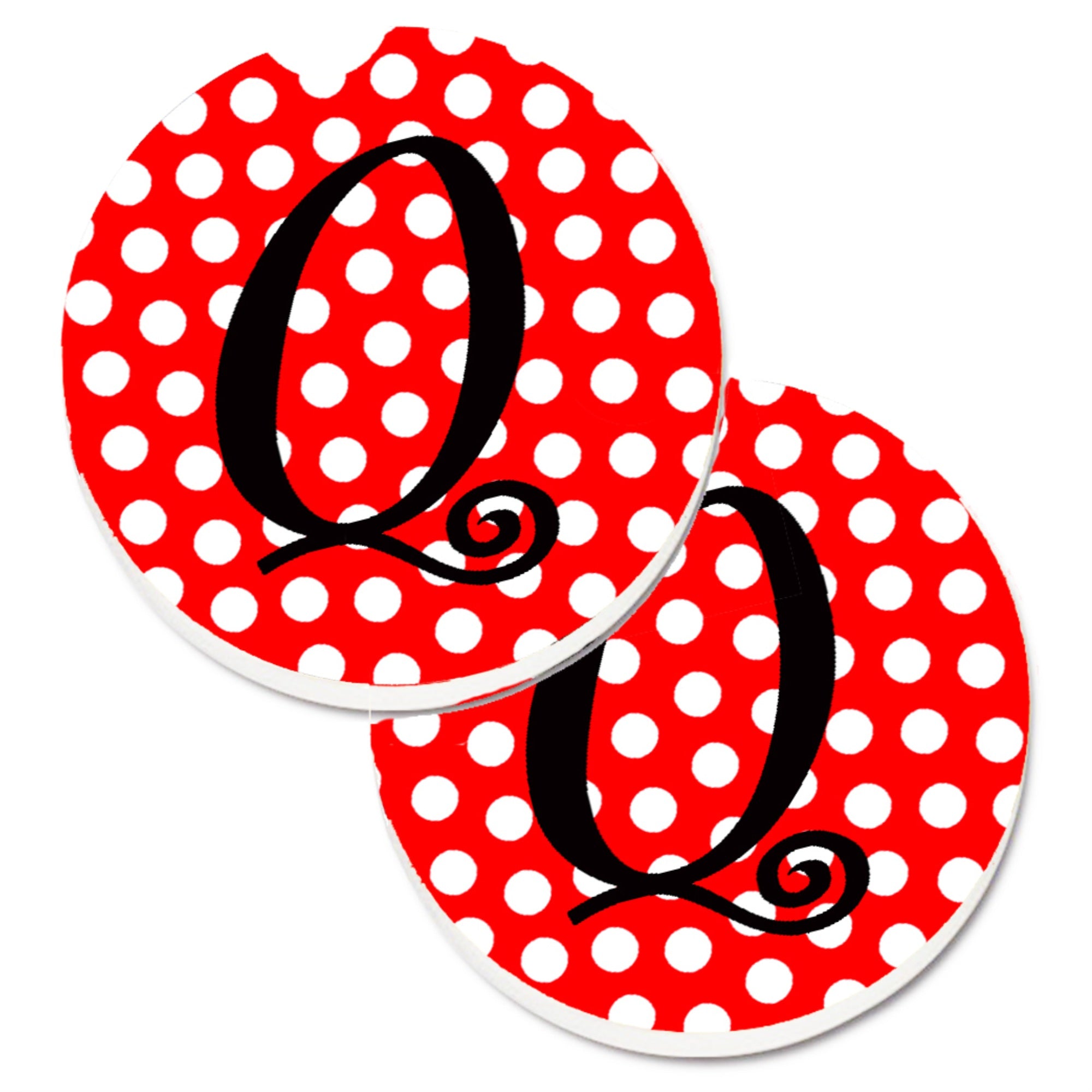'Caroline'S Treasures Letter Q Initial Monogram Red Black Polka Dots Set Of 2 Cup Holder Car Coasters Cj1012-Qcarc, 2.56, Multi