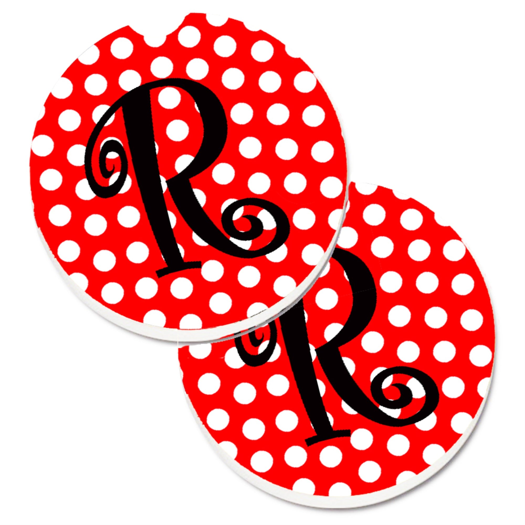 'Caroline'S Treasures Letter R Initial Monogram Red Black Polka Dots Set Of 2 Cup Holder Car Coasters Cj1012-Rcarc, 2.56, Multi