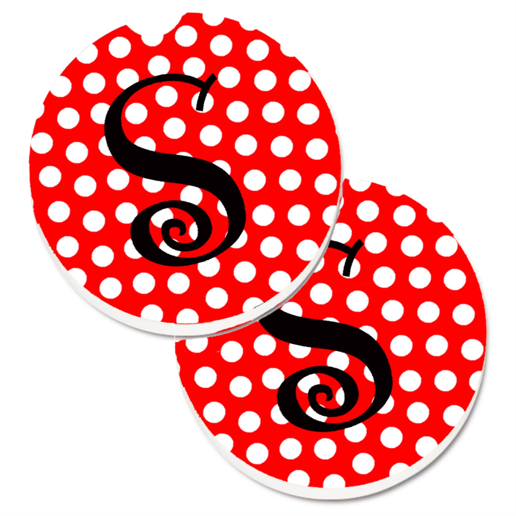 'Caroline'S Treasures Monogram - Initial S Red Black Polka Dots Set Of 2 Cup Holder Car Coasters Cj1012-Scarc, 2.56, Multicolor