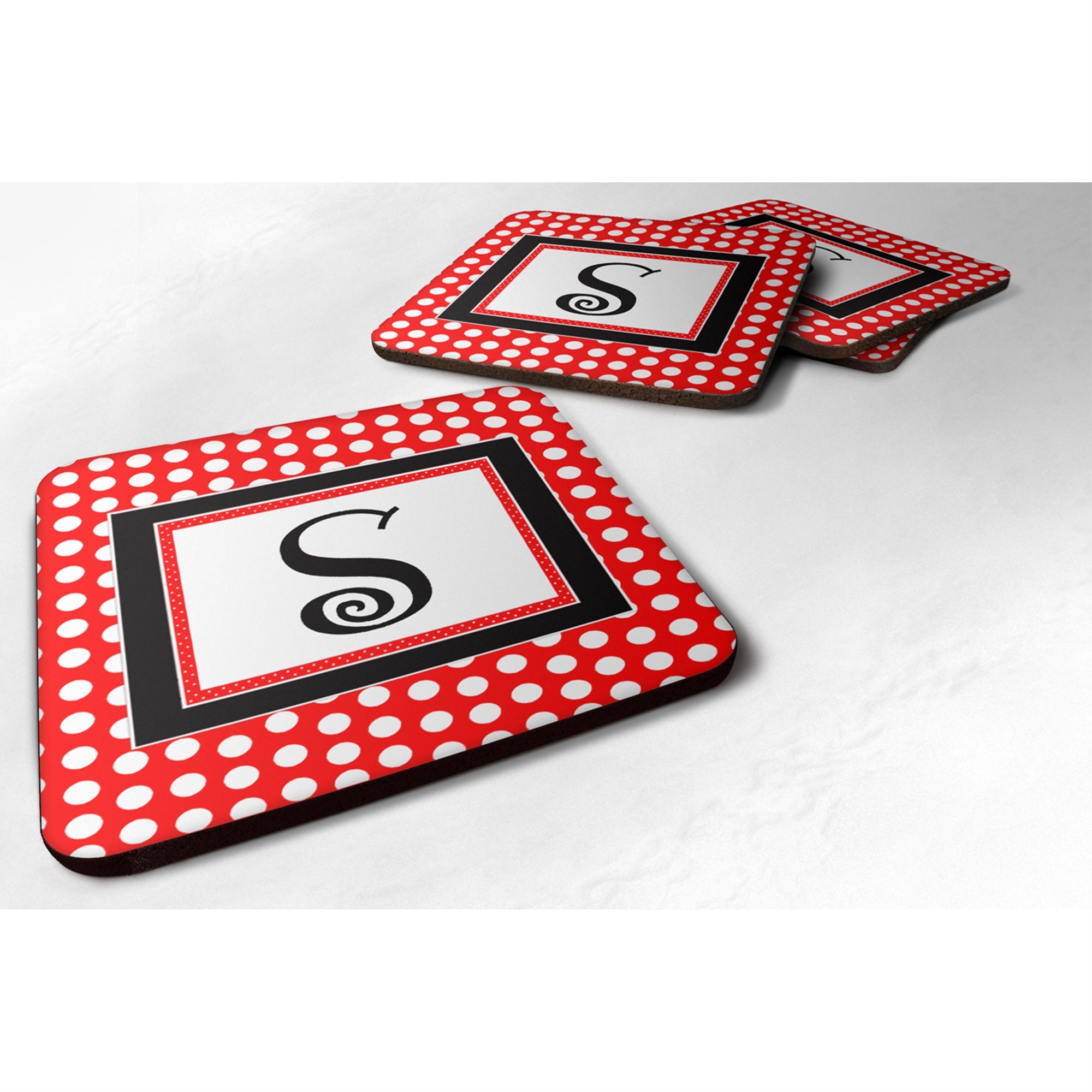 'Caroline'S Treasures Cj1012-Sfc Monogram-Red Black Polka Dots Foam Coasters (Set Of 4), Initial Letter S, 3.5'''' H X 3.5''''