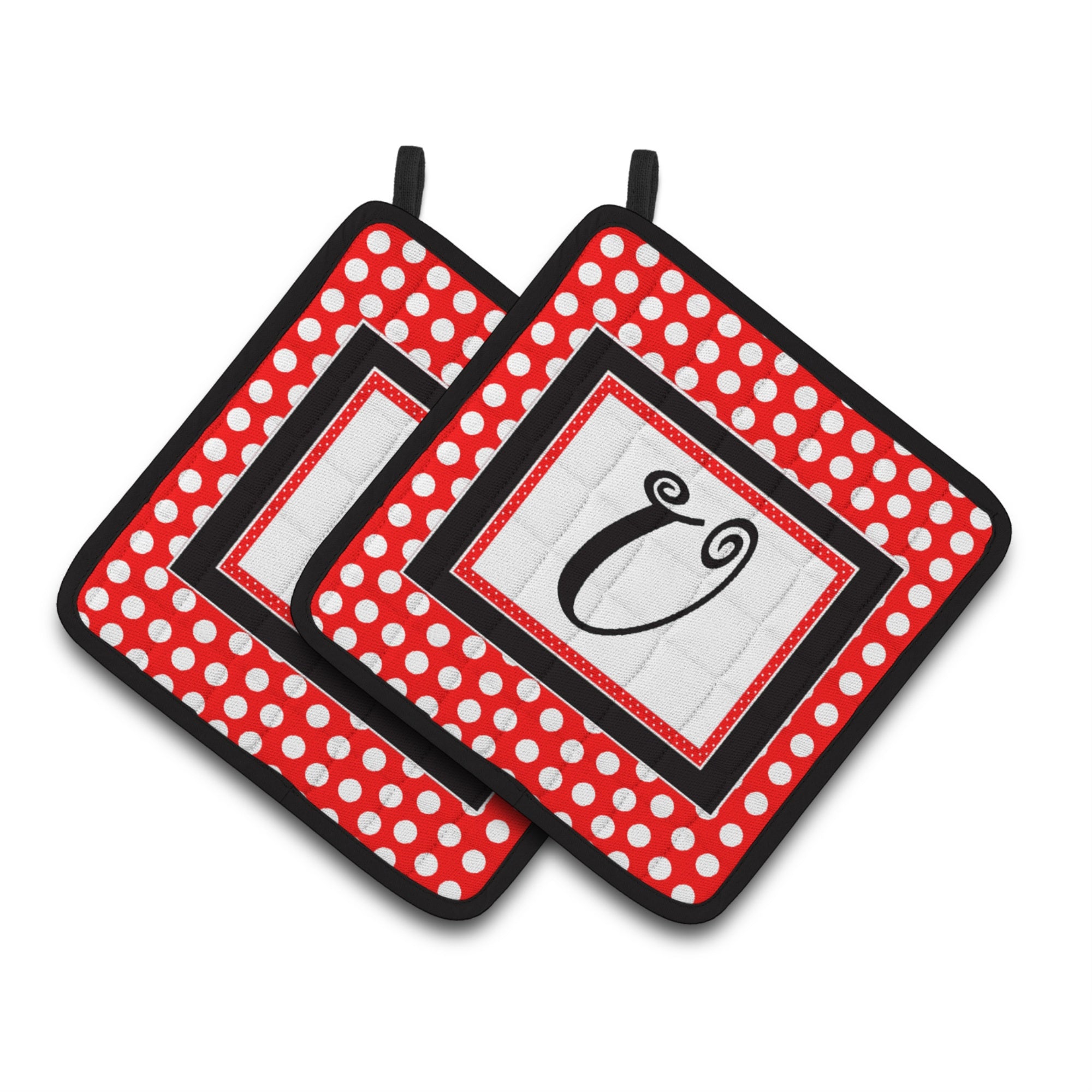 'Caroline'S Treasures Monogram - Initial U Red Black Polka Dots Pair Of Pot Holders Cj1012-Upthd, 7.5Hx7.5W, Multicolor''