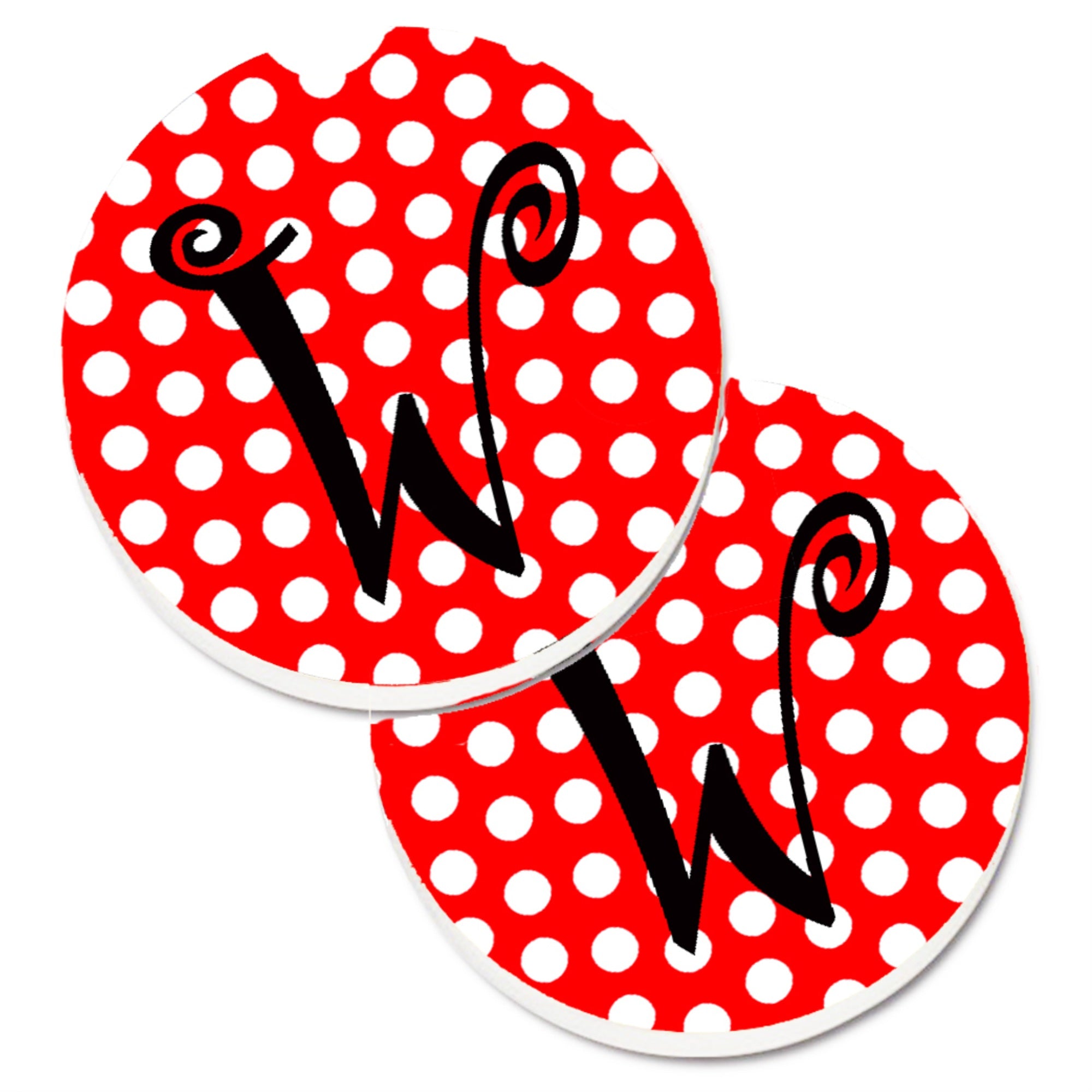 'Caroline'S Treasures Monogram - Initial W Red Black Polka Dots Set Of 2 Cup Holder Car Coasters Cj1012-Wcarc, 2.56, Multicolor