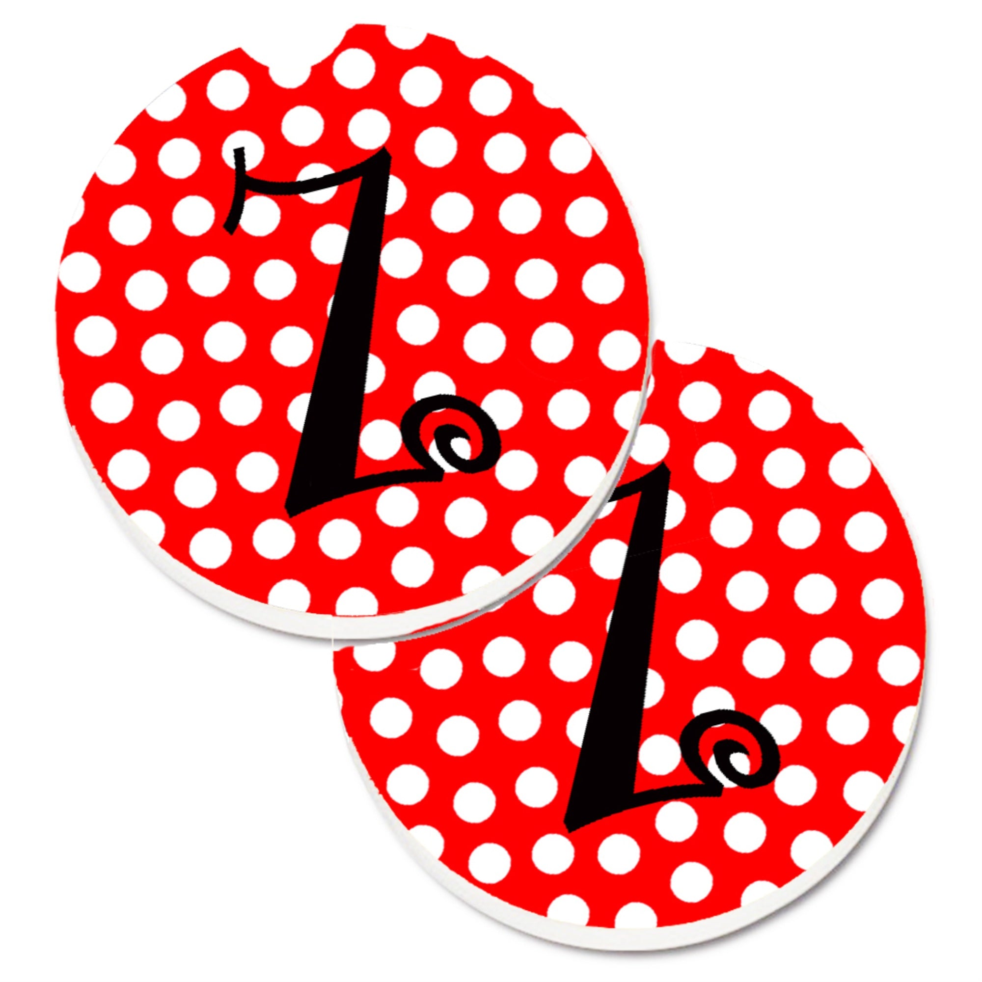 'Caroline'S Treasures Monogram - Initial Z Red Black Polka Dots Set Of 2 Cup Holder Car Coasters Cj1012-Zcarc, 2.56, Multicolor