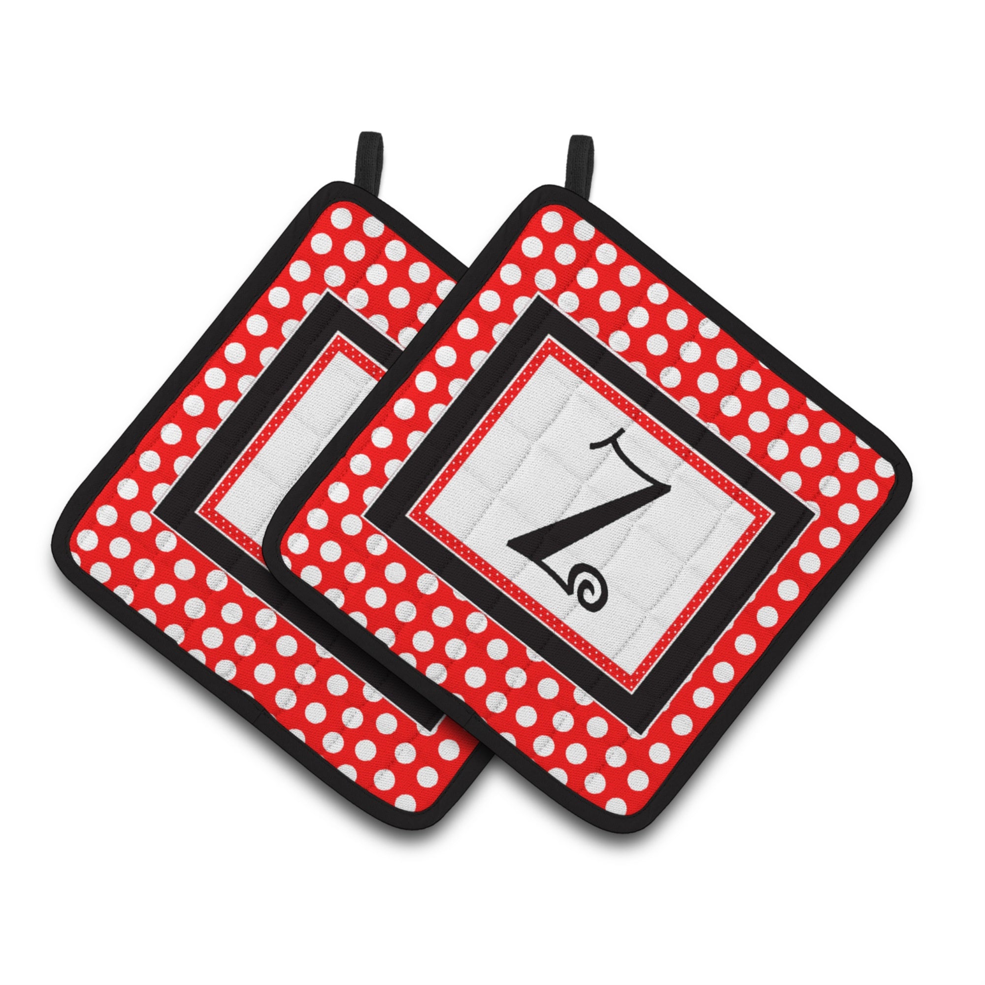 'Caroline'S Treasures Monogram - Initial Z Red Black Polka Dots Pair Of Pot Holders Cj1012-Zpthd, 7.5Hx7.5W, Multicolor''