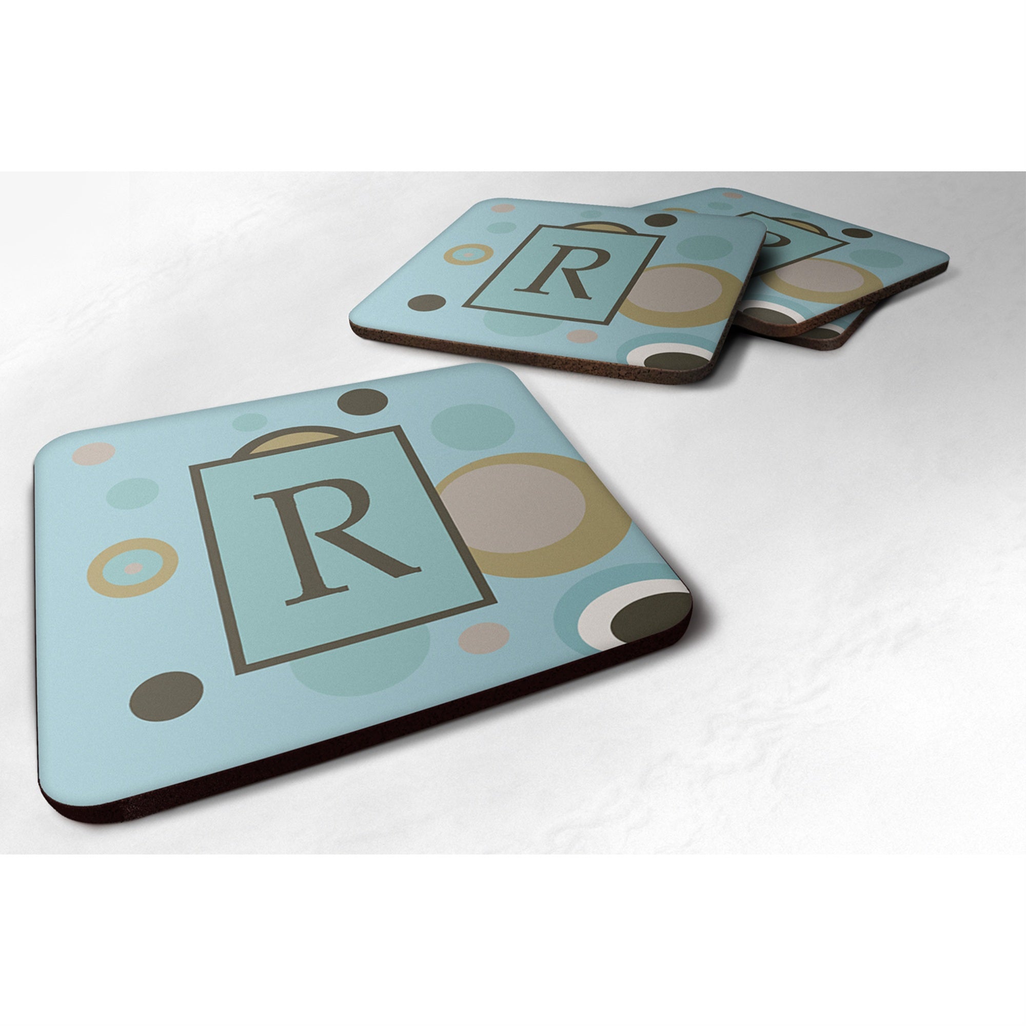 'Caroline'S Treasures Cj1013-Rfc Monogram-Blue Dots Foam Coasters (Set Of 4), Initial Letter R, 3.5'''' H X 3.5'''' W, Multicol