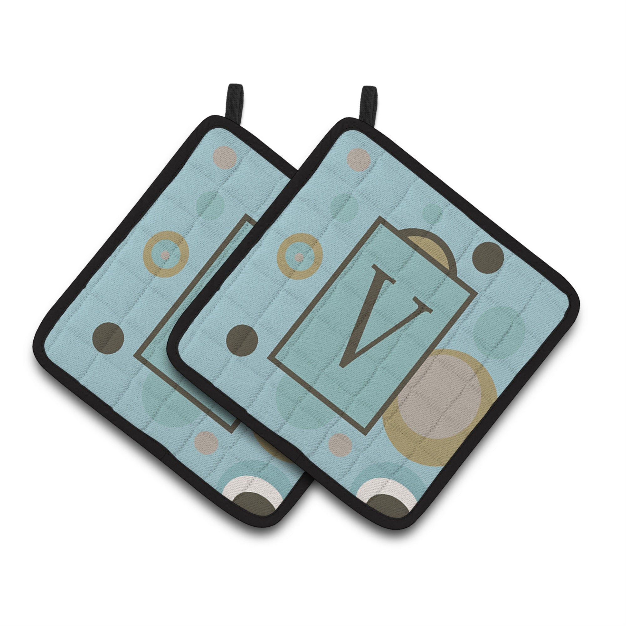 'Caroline'S Treasures Monogram - Initial V Blue Dots Pair Of Pot Holders Cj1013-Vpthd, 7.5Hx7.5W, Multicolor''