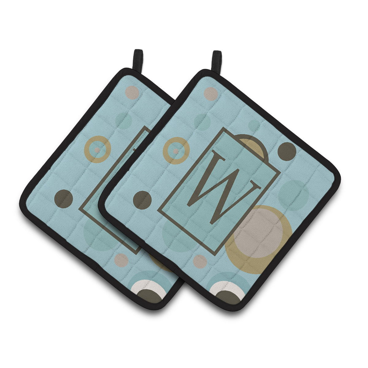 'Caroline'S Treasures Monogram - Initial W Blue Dots Pair Of Pot Holders Cj1013-Wpthd, 7.5Hx7.5W, Multicolor''