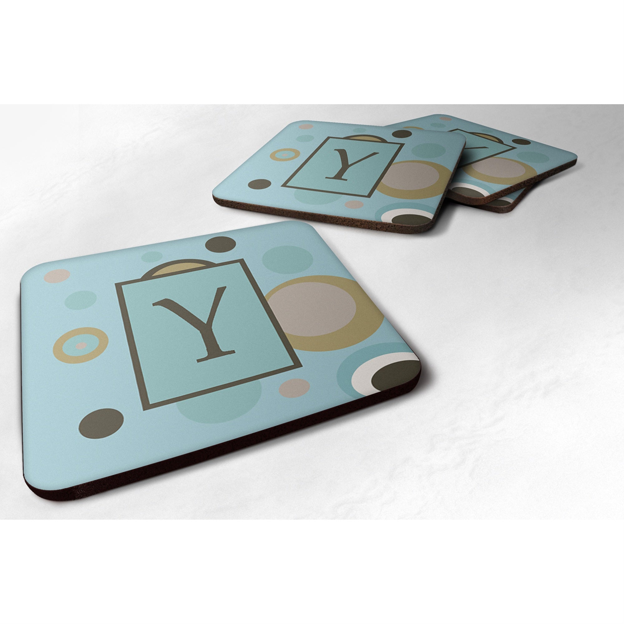 'Caroline'S Treasures Cj1013-Yfc Monogram-Blue Dots Foam Coasters (Set Of 4), Initial Letter Y, 3.5'''' H X 3.5'''' W, Multicol