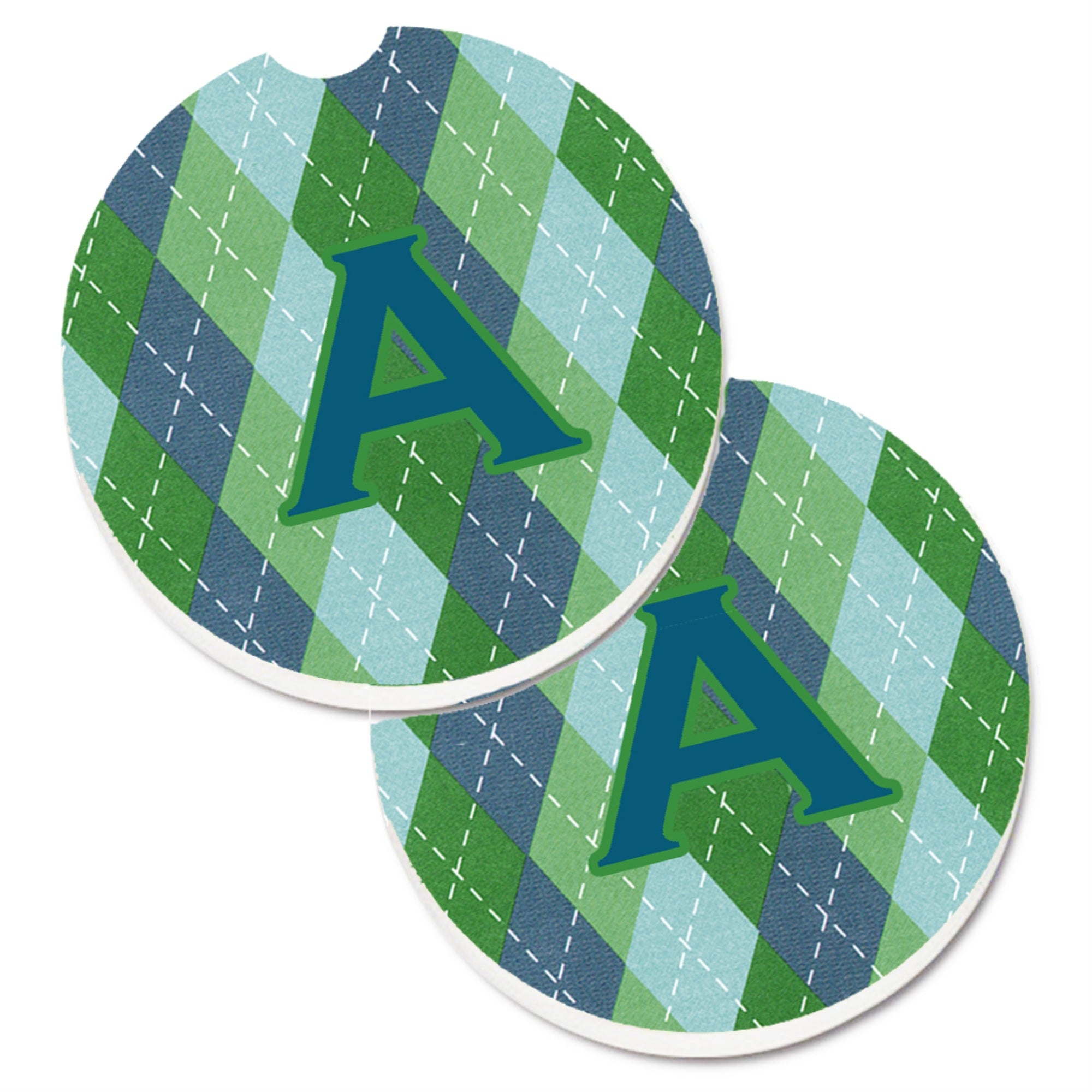 'Caroline'S Treasures Letter A Monogram - Blue Argoyle Set Of 2 Cup Holder Car Coasters Cj1020-Acarc, 2.56, Multicolor''