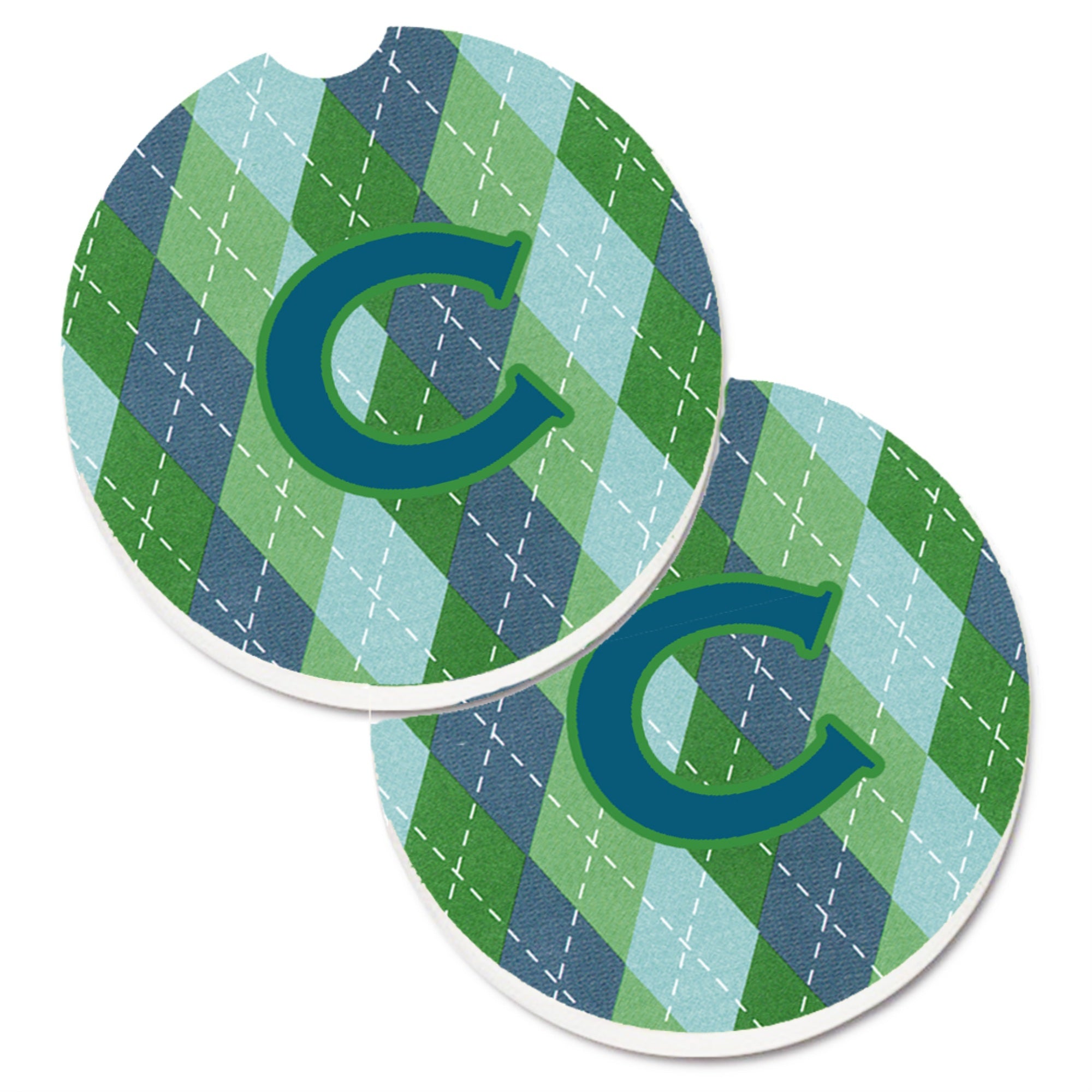 'Caroline'S Treasures Monogram - Initial C Blue Argoyle Set Of 2 Cup Holder Car Coasters Cj1020-Ccarc, 2.56, Multicolor''