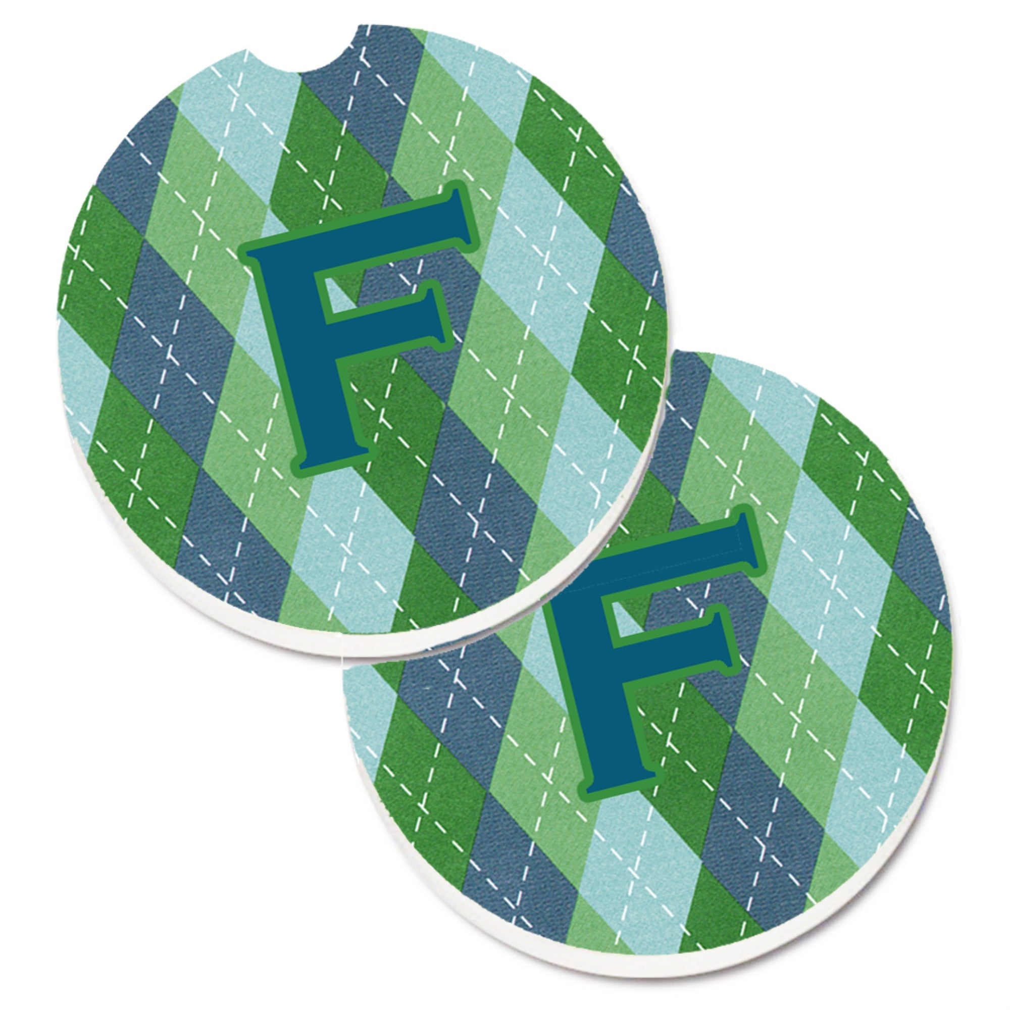 'Caroline'S Treasures Monogram - Initial F Blue Argoyle Set Of 2 Cup Holder Car Coasters Cj1020-Fcarc, 2.56, Multicolor''