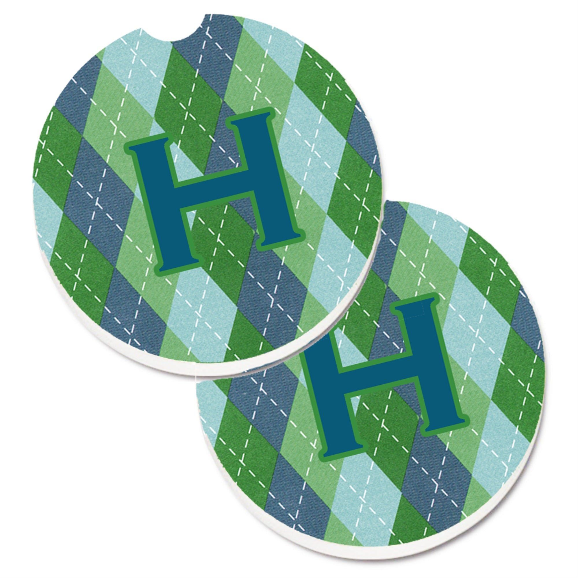 'Caroline'S Treasures Monogram - Initial H Blue Argoyle Set Of 2 Cup Holder Car Coasters Cj1020-Hcarc, 2.56, Multicolor''