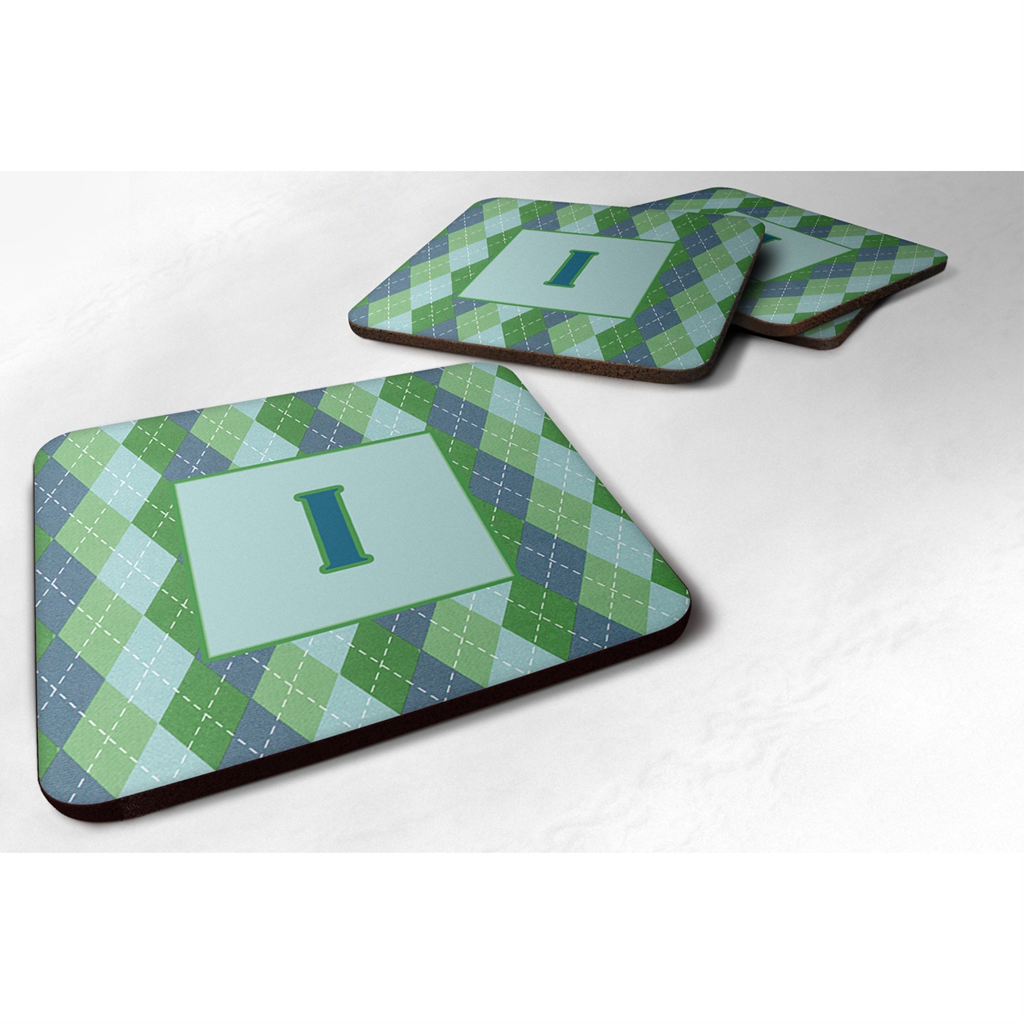 Carolines Treasures CJ1020IFC MonogramBlue Argoyle Foam Coasters (Set of 4) Initial Letter I 3.5 H x 3.5 W Multicolor
