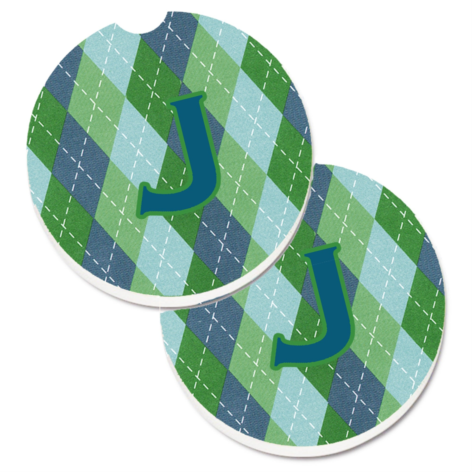 'Caroline'S Treasures Monogram - Initial J Blue Argoyle Set Of 2 Cup Holder Car Coasters Cj1020-Jcarc, 2.56, Multicolor''