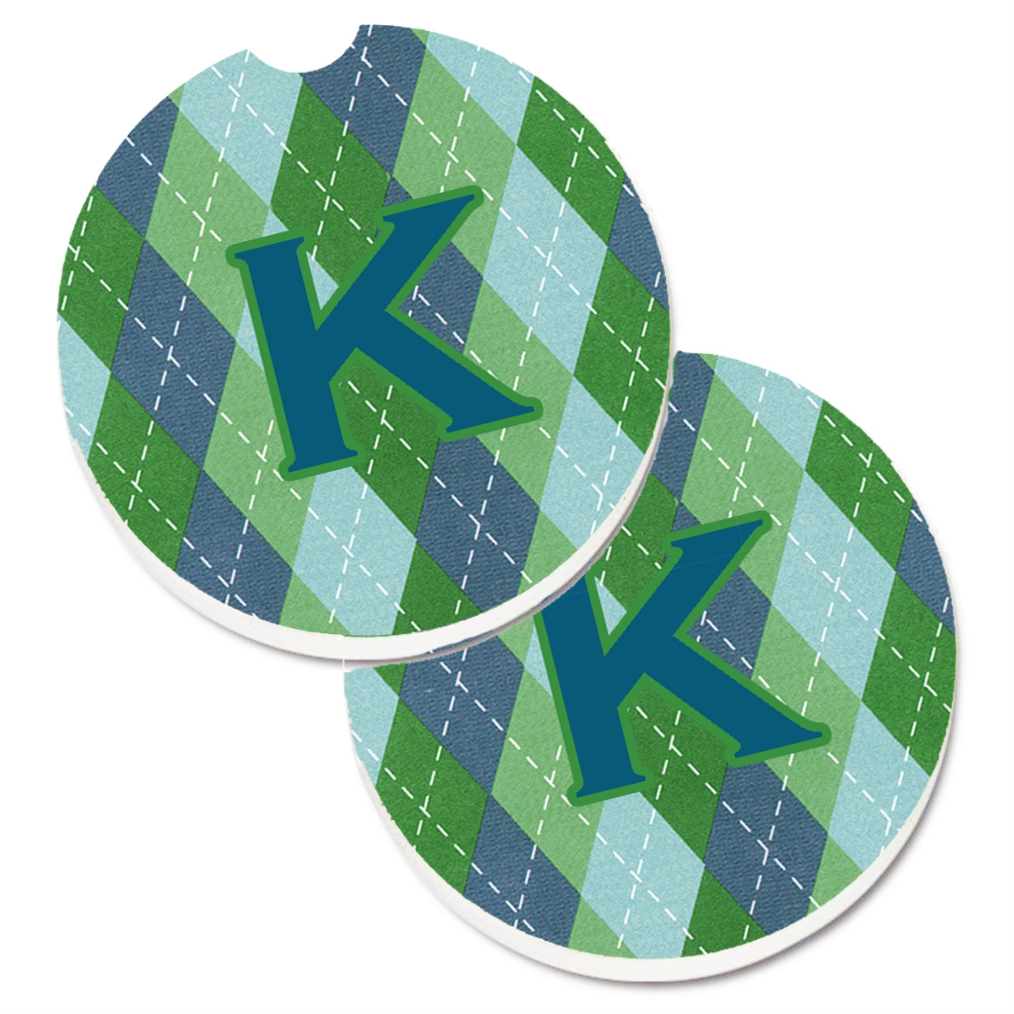'Caroline'S Treasures Monogram - Initial K Blue Argoyle Set Of 2 Cup Holder Car Coasters Cj1020-Kcarc, 2.56, Multicolor''
