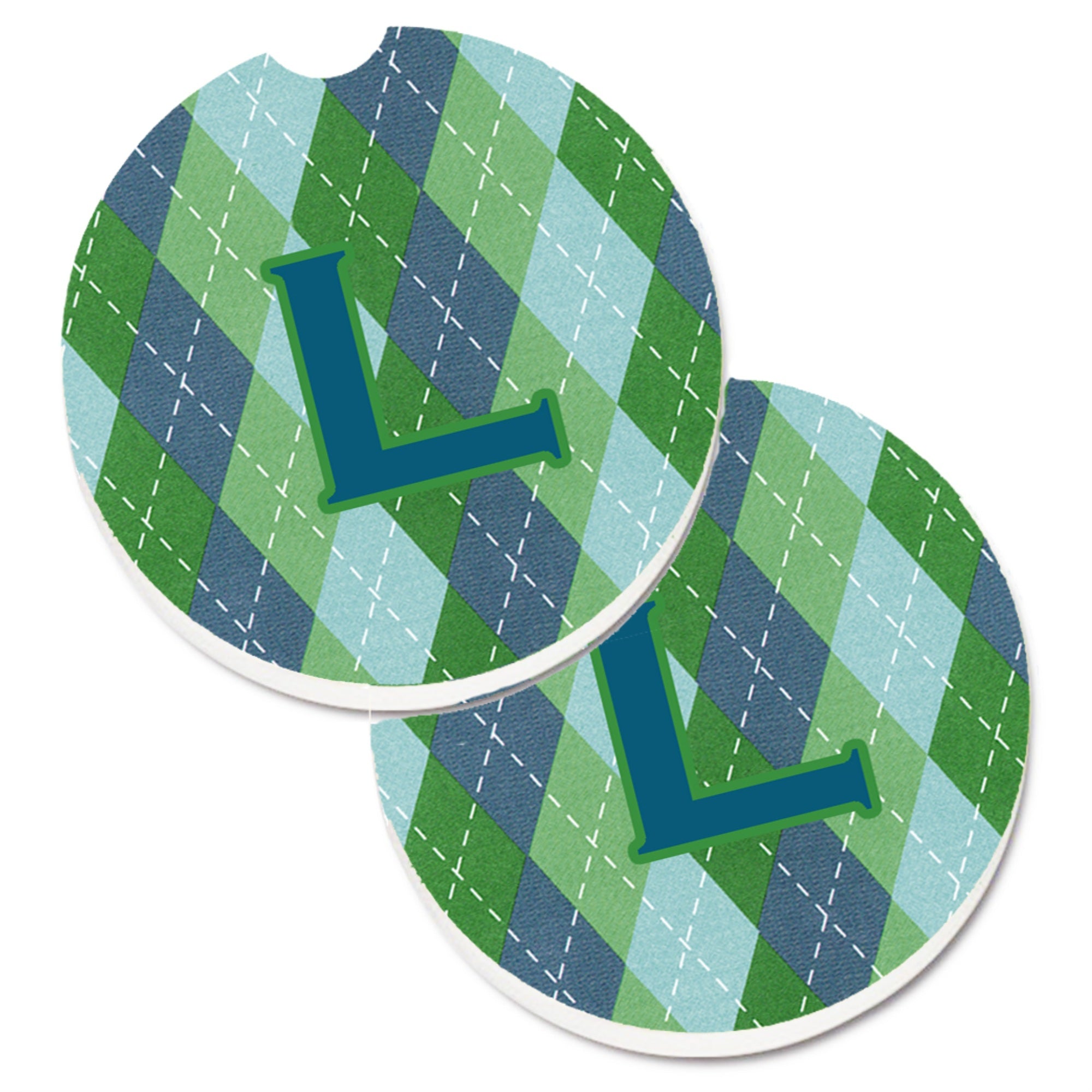'Caroline'S Treasures Monogram - Initial L Blue Argoyle Set Of 2 Cup Holder Car Coasters Cj1020-Lcarc, 2.56, Multicolor''