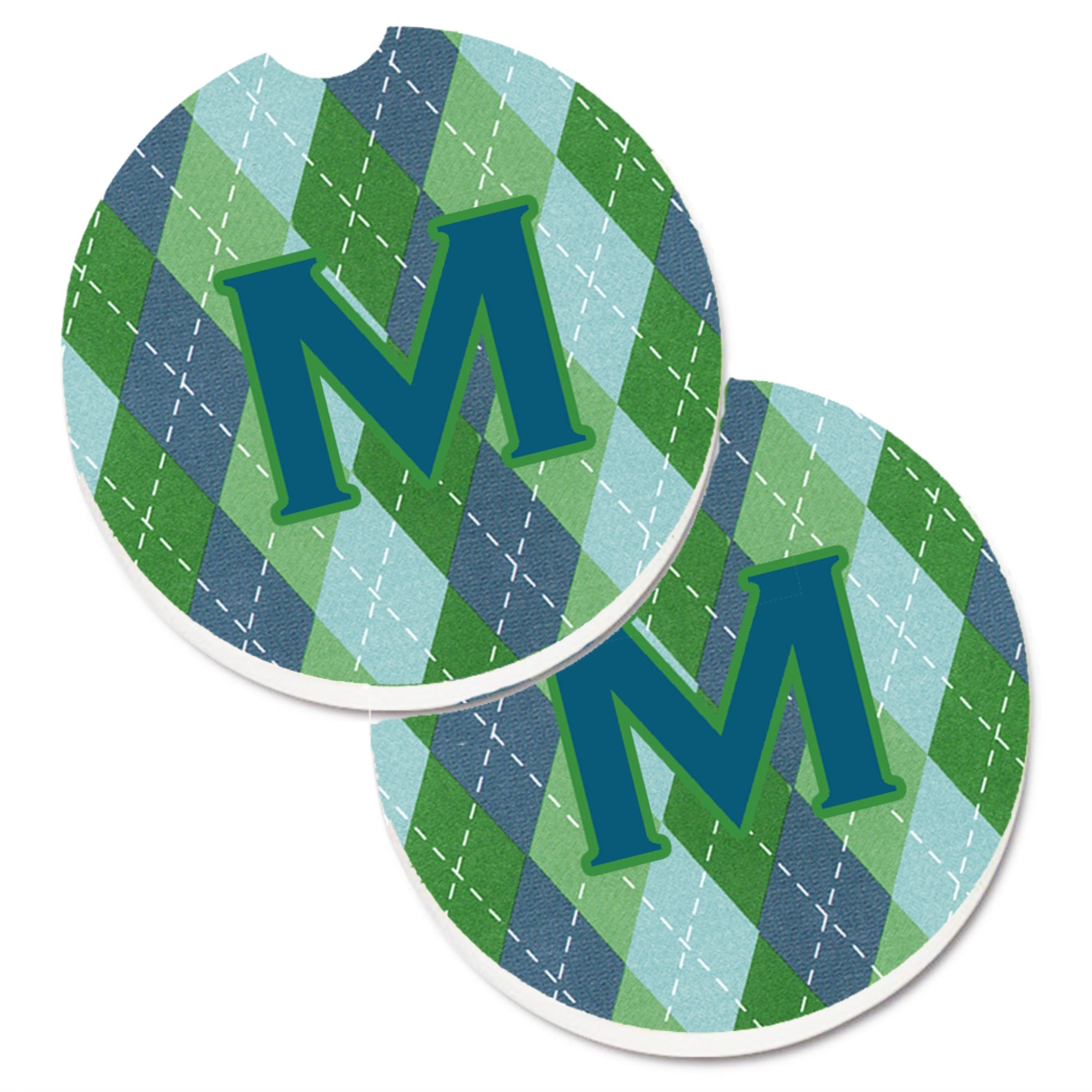 'Caroline'S Treasures Monogram - Initial M Blue Argoyle Set Of 2 Cup Holder Car Coasters Cj1020-Mcarc, 2.56, Multicolor''