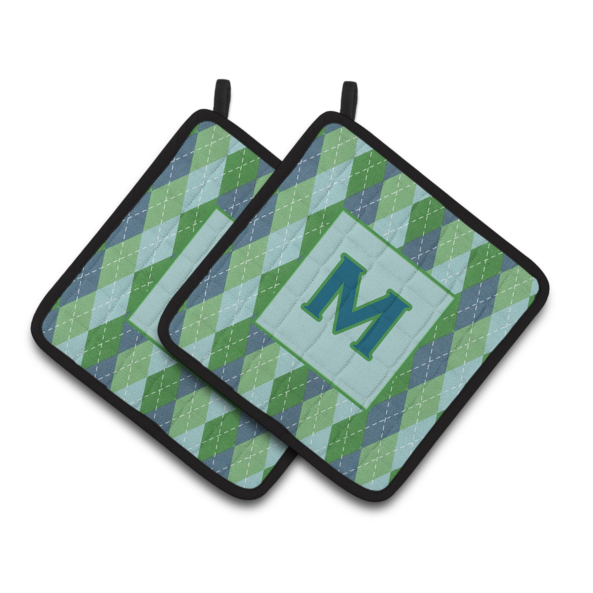 'Caroline'S Treasures Monogram - Initial M Blue Argoyle Pair Of Pot Holders Cj1020-Mpthd, 7.5Hx7.5W, Multicolor''
