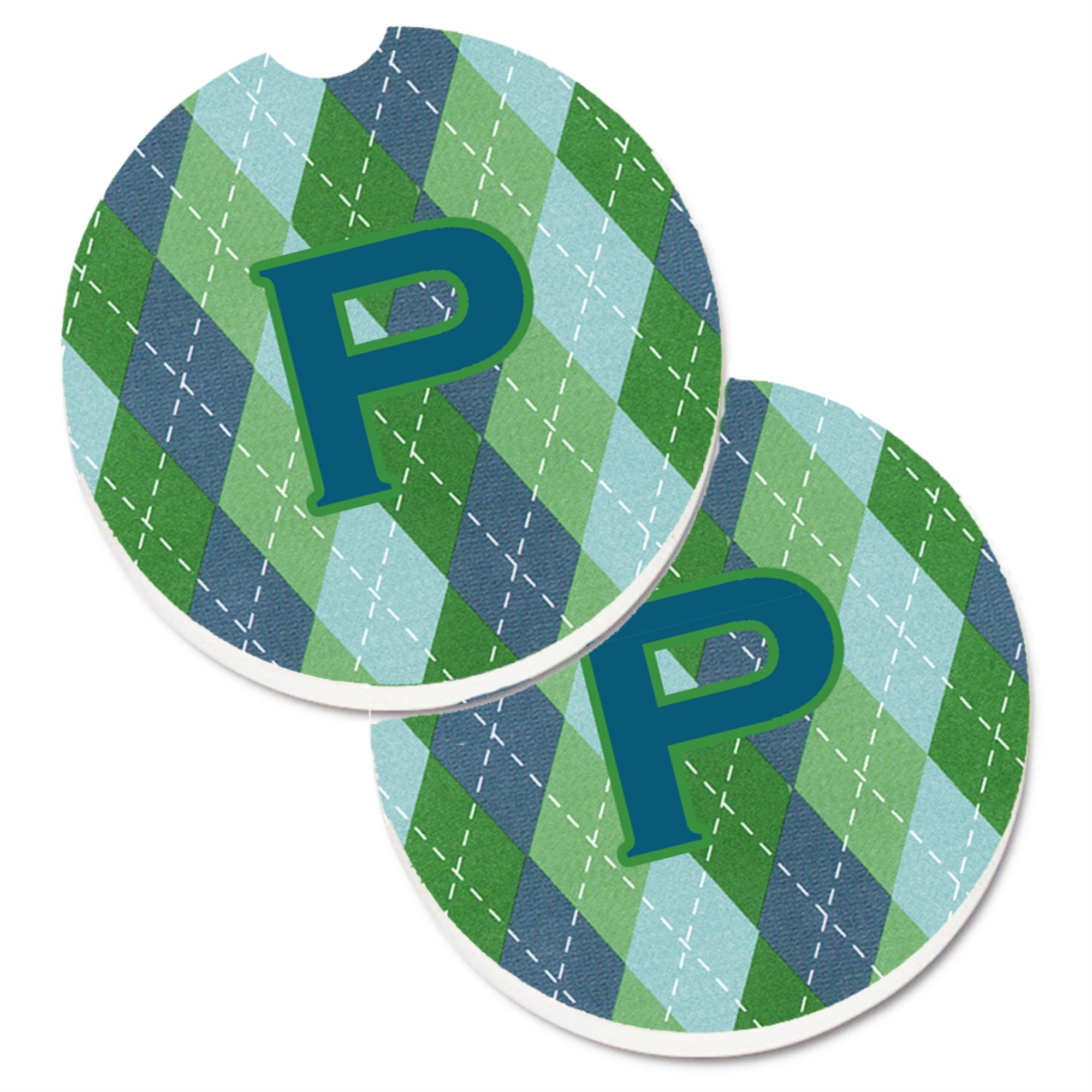 'Caroline'S Treasures Initial P Monogram - Blue Argoyle Set Of 2 Cup Holder Car Coasters Cj1020-Pcarc, 2.56, Multicolor''