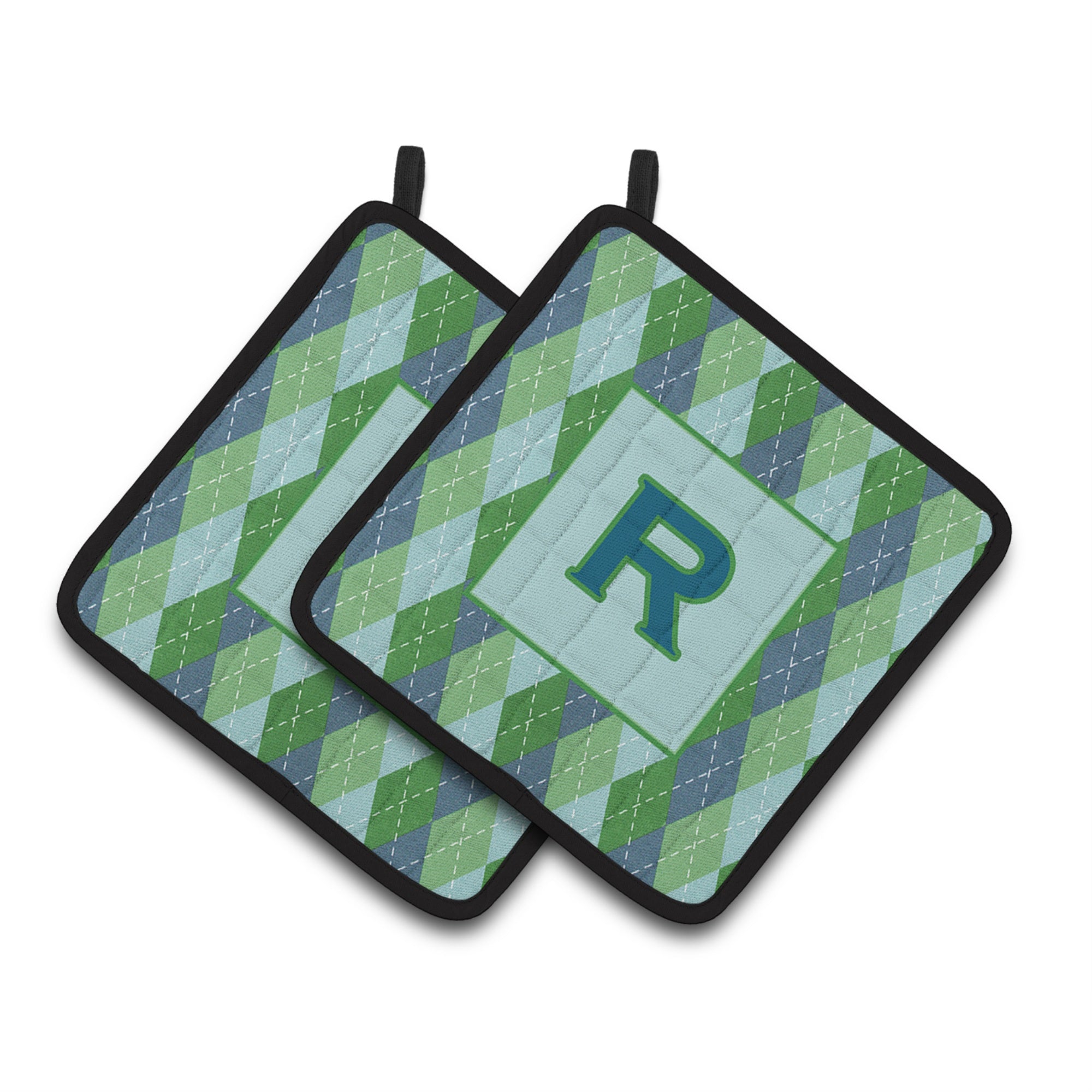 'Caroline'S Treasures Initial R Monogram - Blue Argoyle Pair Of Pot Holders Cj1020-Rpthd, 7.5Hx7.5W, Multicolor''