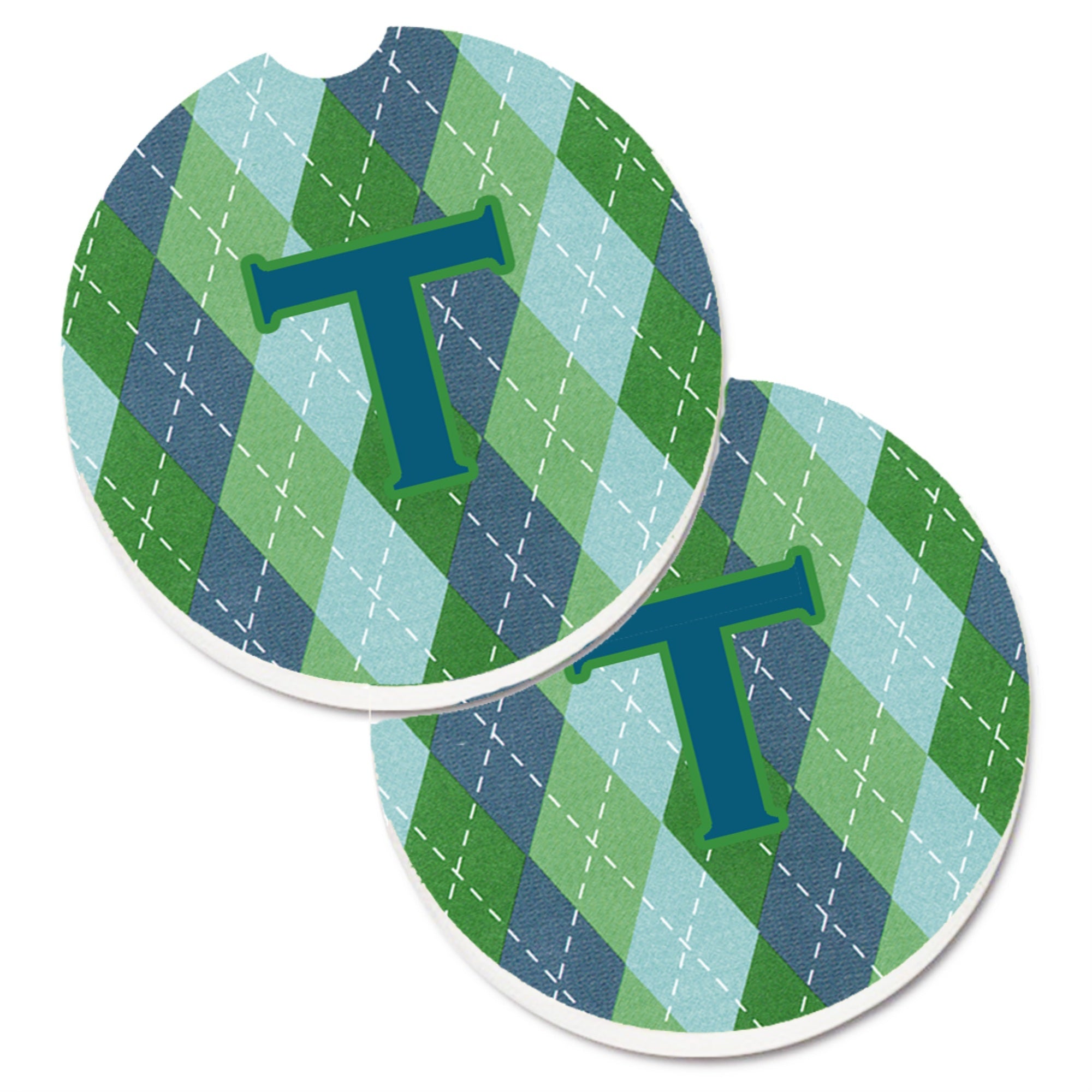 'Caroline'S Treasures Initial T Monogram - Blue Argoyle Set Of 2 Cup Holder Car Coasters Cj1020-Tcarc, 2.56, Multicolor''