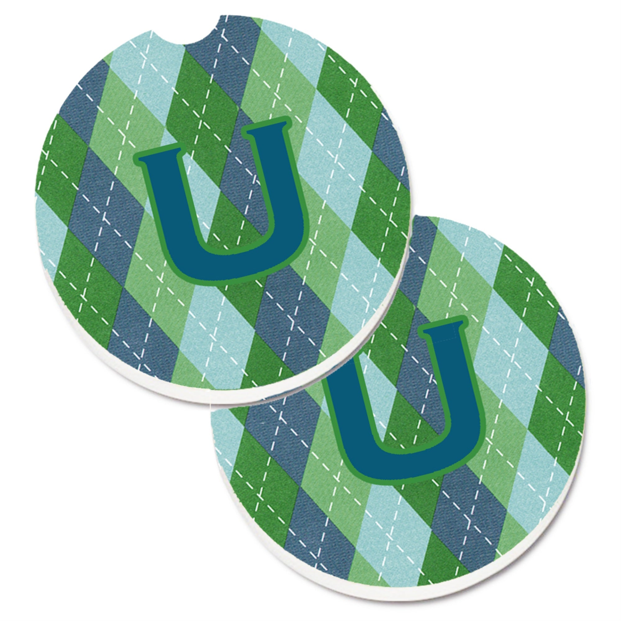 'Caroline'S Treasures Initial U Monogram - Blue Argoyle Set Of 2 Cup Holder Car Coasters Cj1020-Ucarc, 2.56, Multicolor''