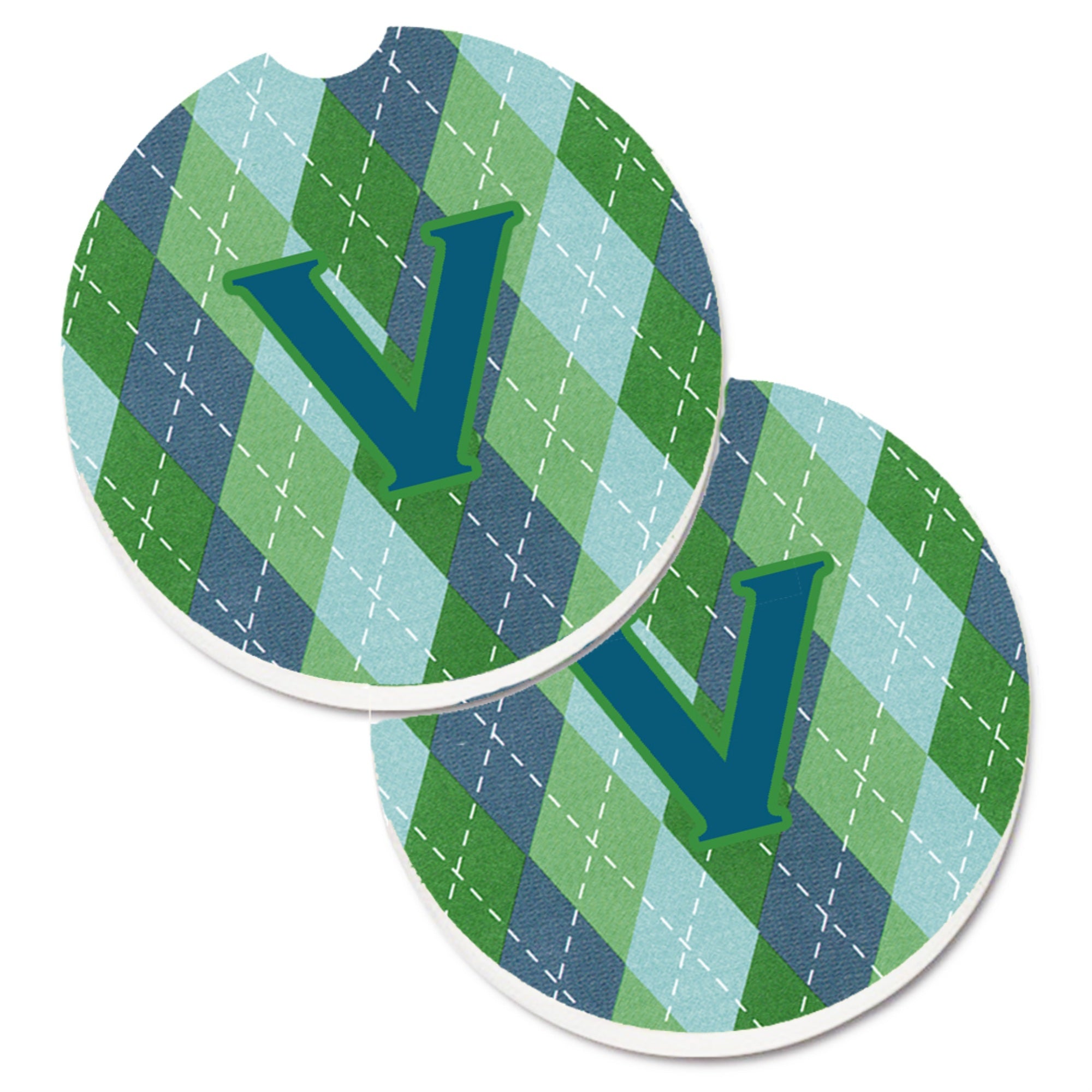 'Caroline'S Treasures Initial V Monogram - Blue Argoyle Set Of 2 Cup Holder Car Coasters Cj1020-Vcarc, 2.56, Multicolor''