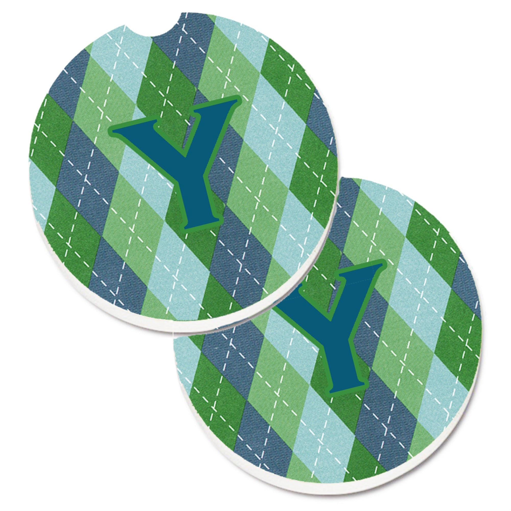 'Caroline'S Treasures Initial Y Monogram - Blue Argoyle Set Of 2 Cup Holder Car Coasters Cj1020-Ycarc, 2.56, Multicolor''