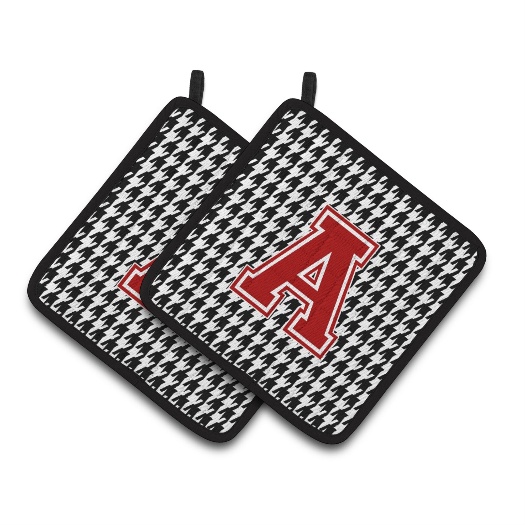 'Caroline'S Treasures Letter A Monogram - Houndstooth Black Pair Of Pot Holders Cj1021-Apthd, 7.5Hx7.5W, Multicolor''