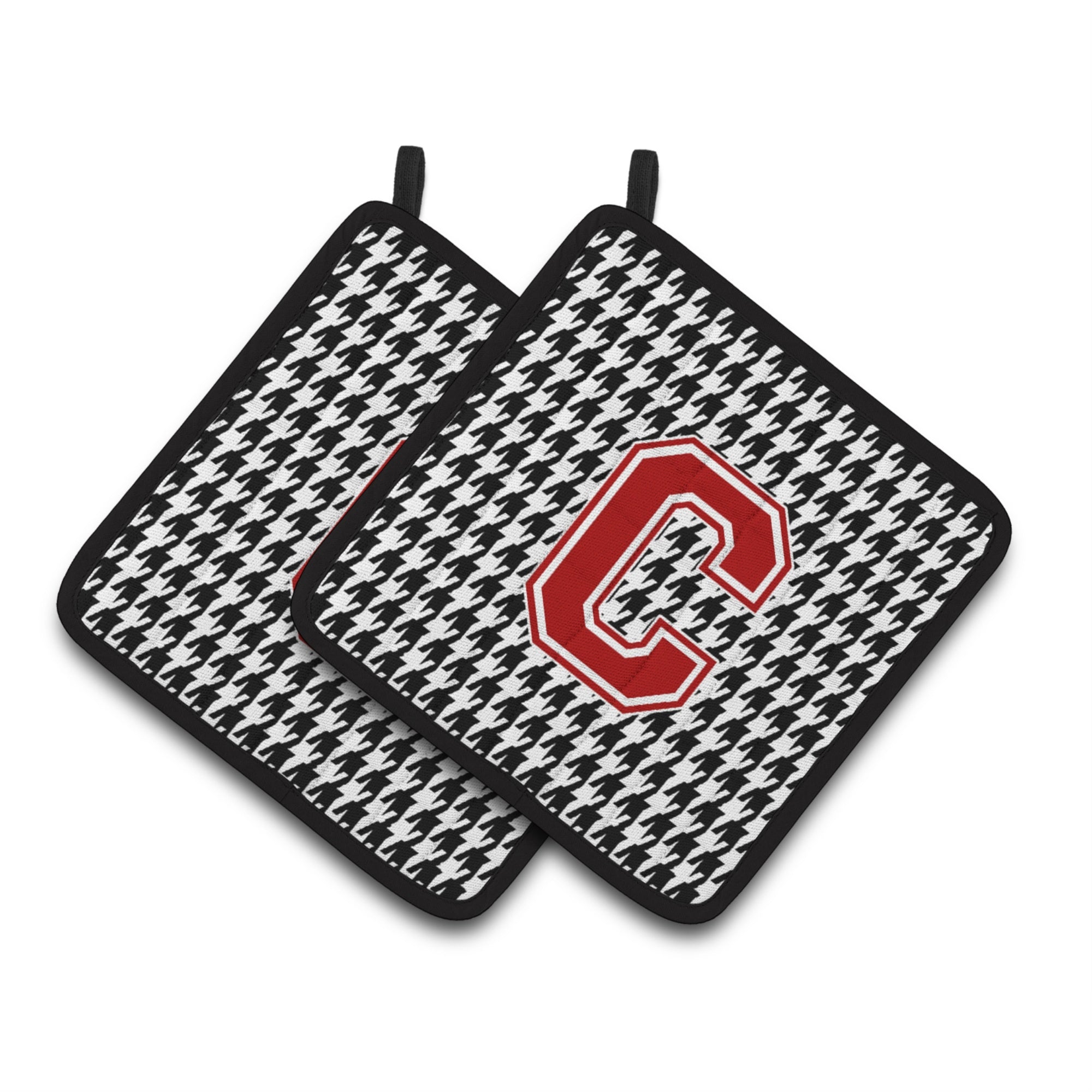 'Caroline'S Treasures Letter C Monogram - Houndstooth Black Pair Of Pot Holders Cj1021-Cpthd, 7.5Hx7.5W, Multicolor''
