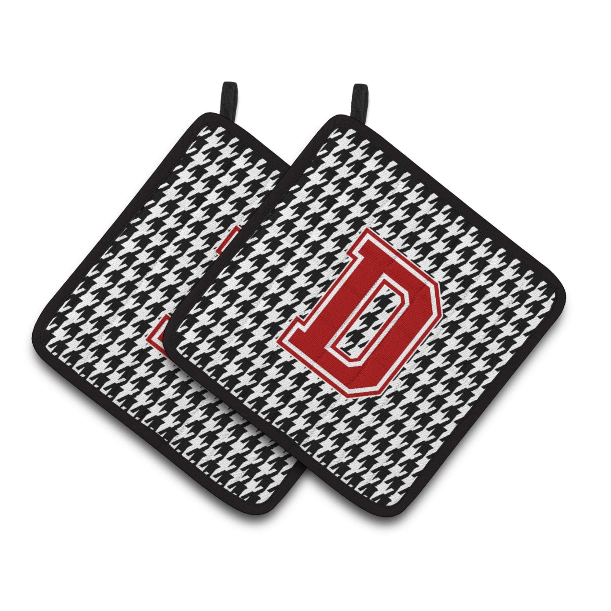 'Caroline'S Treasures Letter D Monogram - Houndstooth Black Pair Of Pot Holders Cj1021-Dpthd, 7.5Hx7.5W, Multicolor''