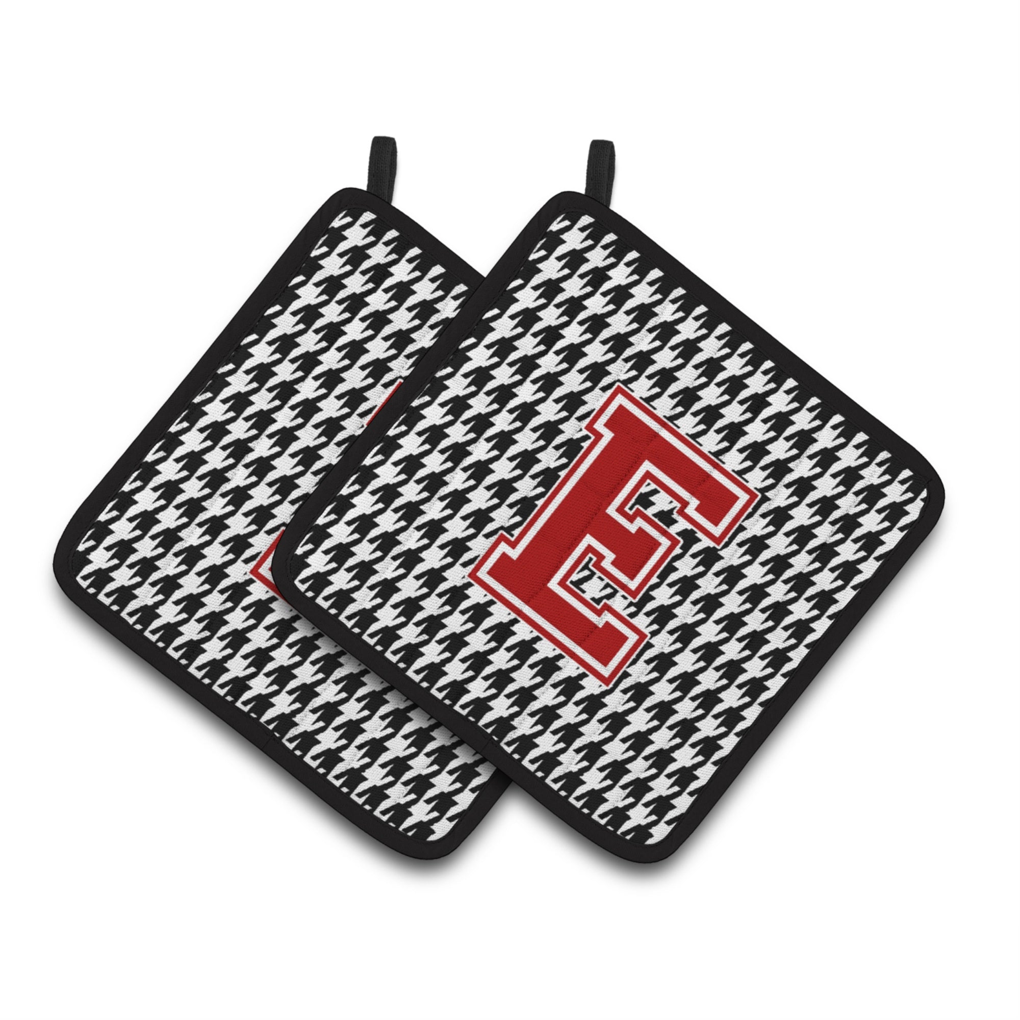 'Caroline'S Treasures Letter E Monogram - Houndstooth Black Pair Of Pot Holders Cj1021-Epthd, 7.5Hx7.5W, Multicolor''