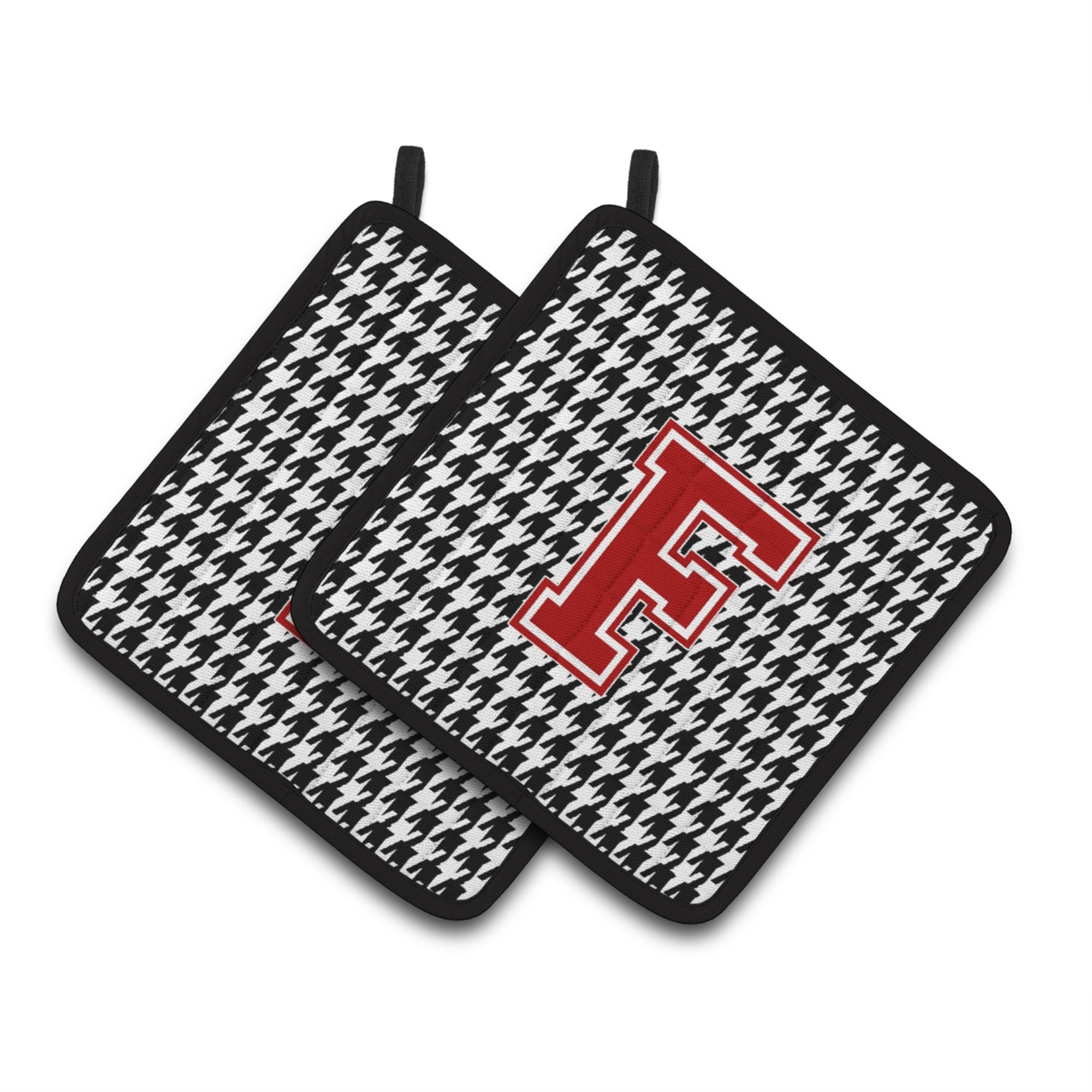 'Caroline'S Treasures Letter F Monogram - Houndstooth Black Pair Of Pot Holders Cj1021-Fpthd, 7.5Hx7.5W, Multicolor''