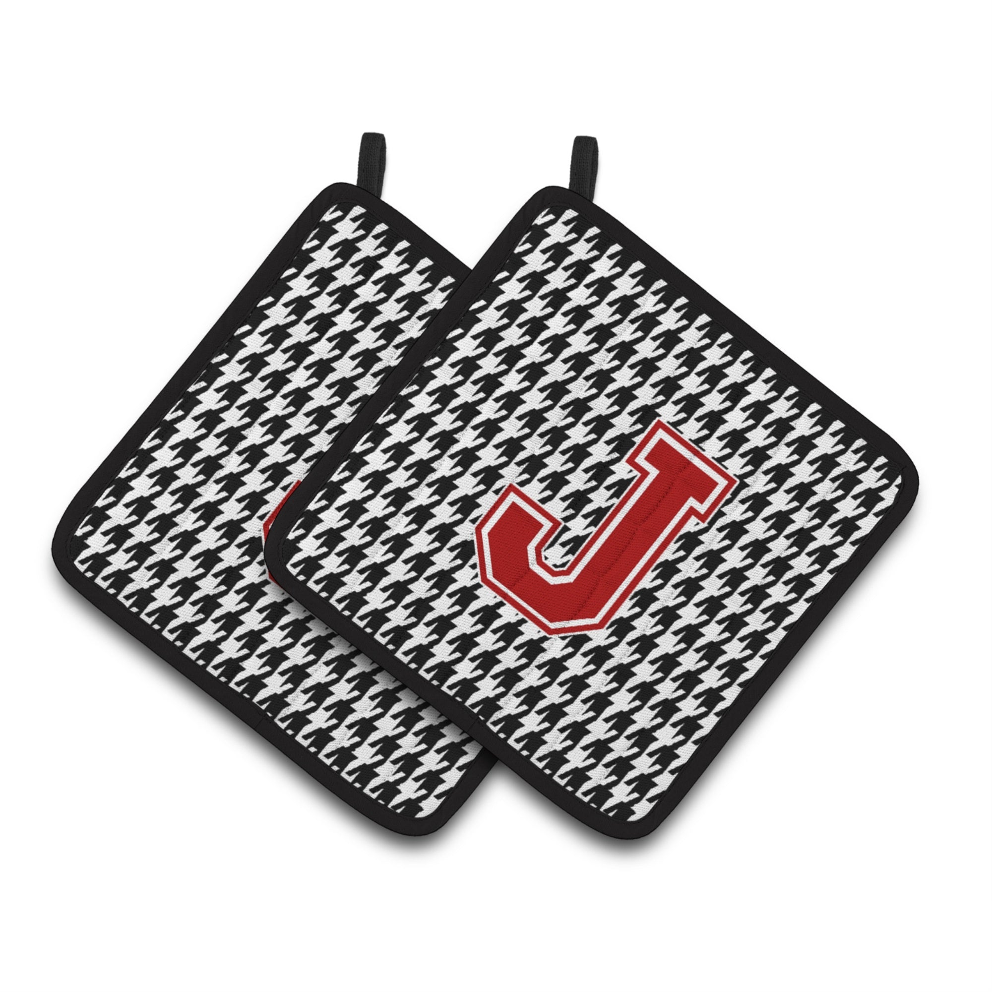 'Caroline'S Treasures Letter J Monogram - Houndstooth Black Pair Of Pot Holders Cj1021-Jpthd, 7.5Hx7.5W, Multicolor''
