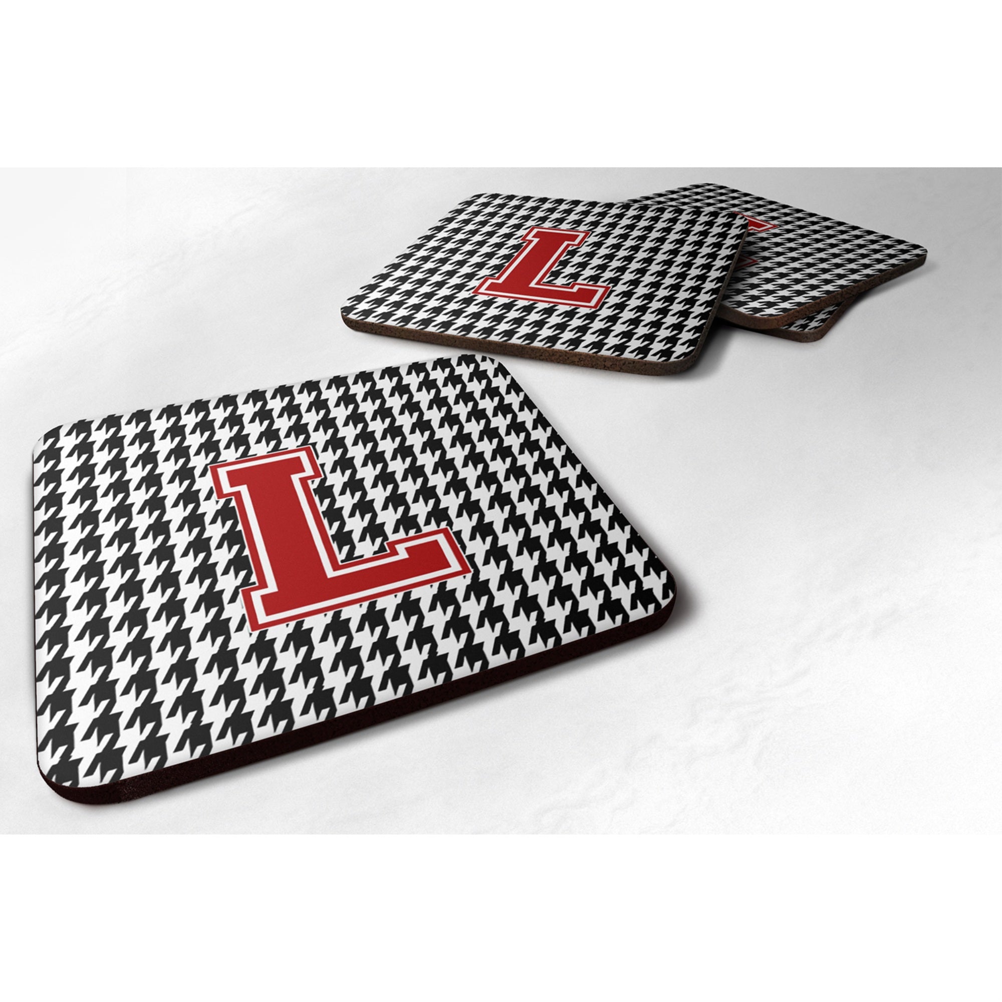 'Caroline'S Treasures Cj1021-Lfc Monogram-Houndstooth Foam Coasters (Set Of 4), Initial L, 3.5'''' H X 3.5'''' W, Multicolor''