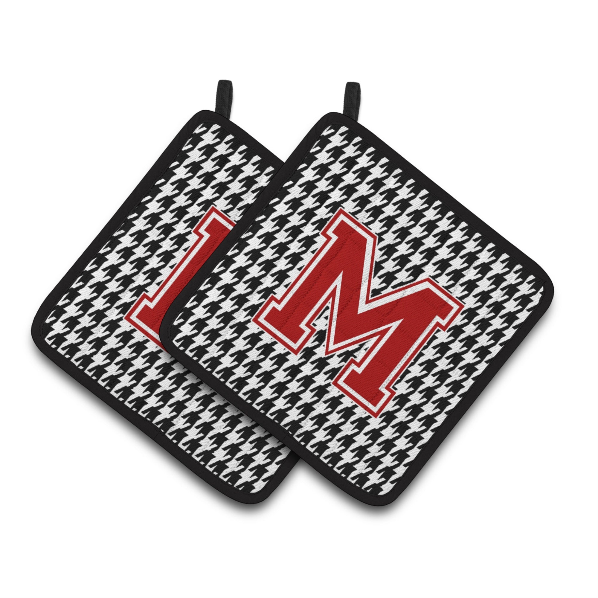 'Caroline'S Treasures Letter M Monogram - Houndstooth Black Pair Of Pot Holders Cj1021-Mpthd, 7.5Hx7.5W, Multicolor''