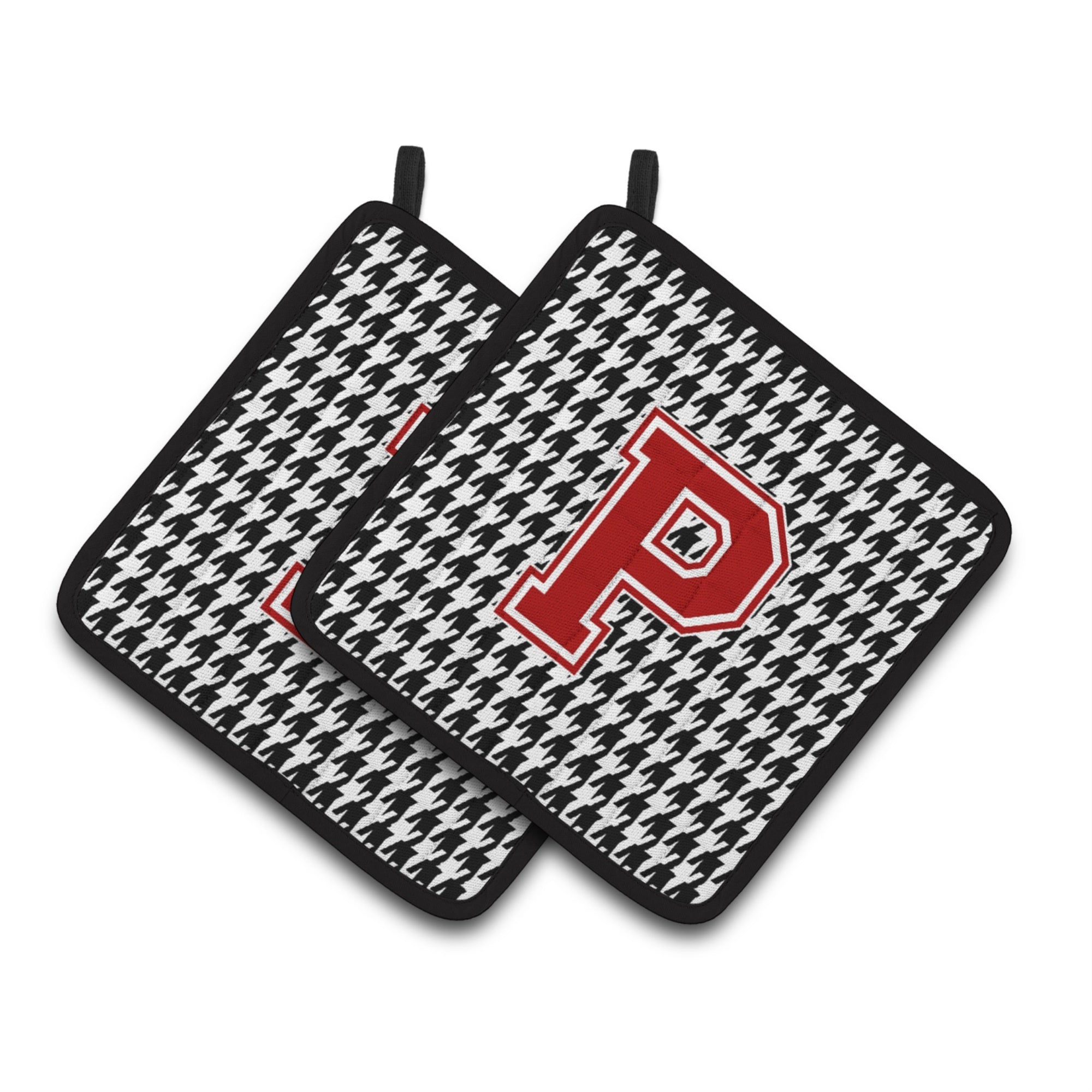 'Caroline'S Treasures Letter P Monogram - Houndstooth Black Pair Of Pot Holders Cj1021-Ppthd, 7.5Hx7.5W, Multicolor''