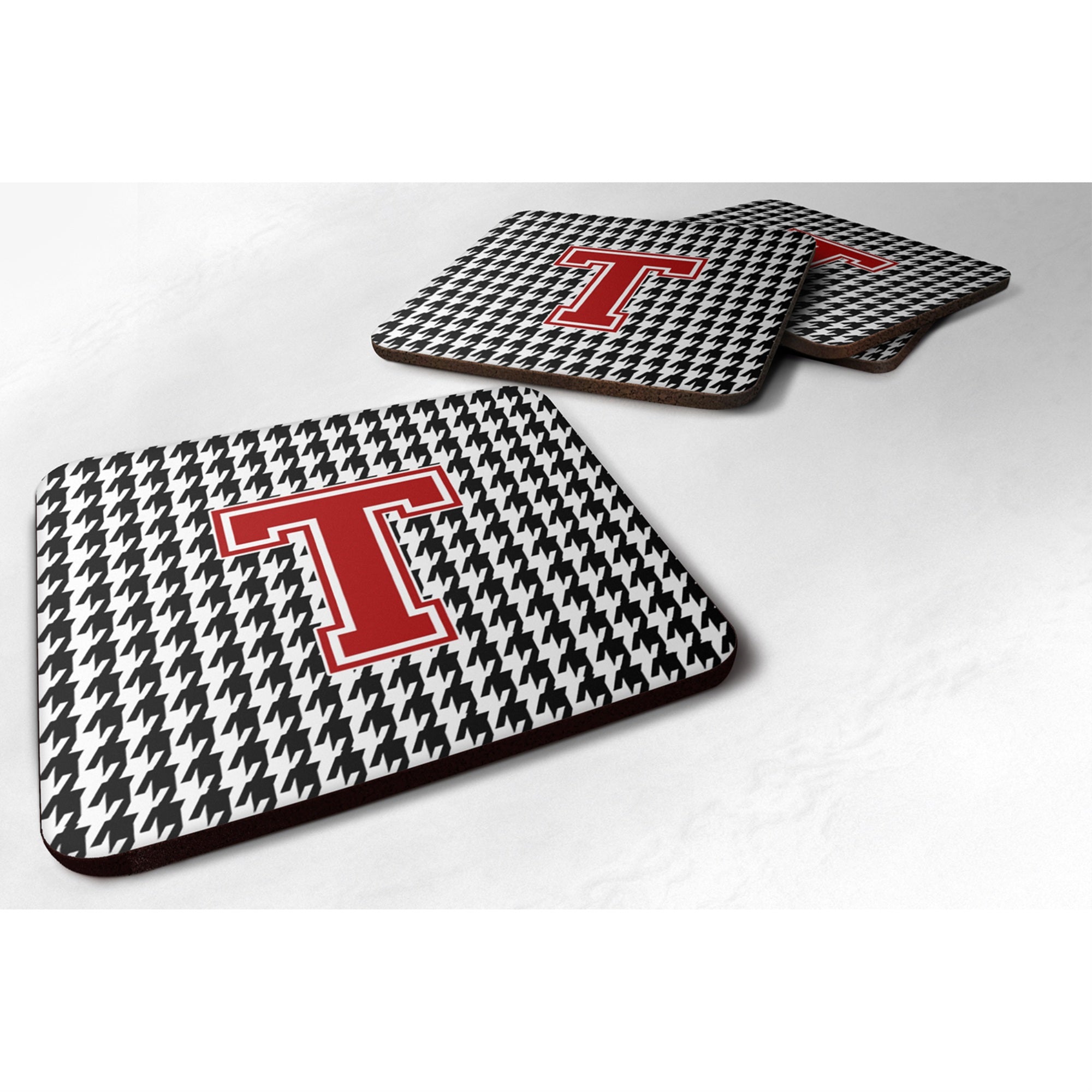 'Caroline'S Treasures Cj1021-Tfc Monogram-Houndstooth Foam Coasters (Set Of 4), Initial T, 3.5'''' H X 3.5'''' W, Multicolor''