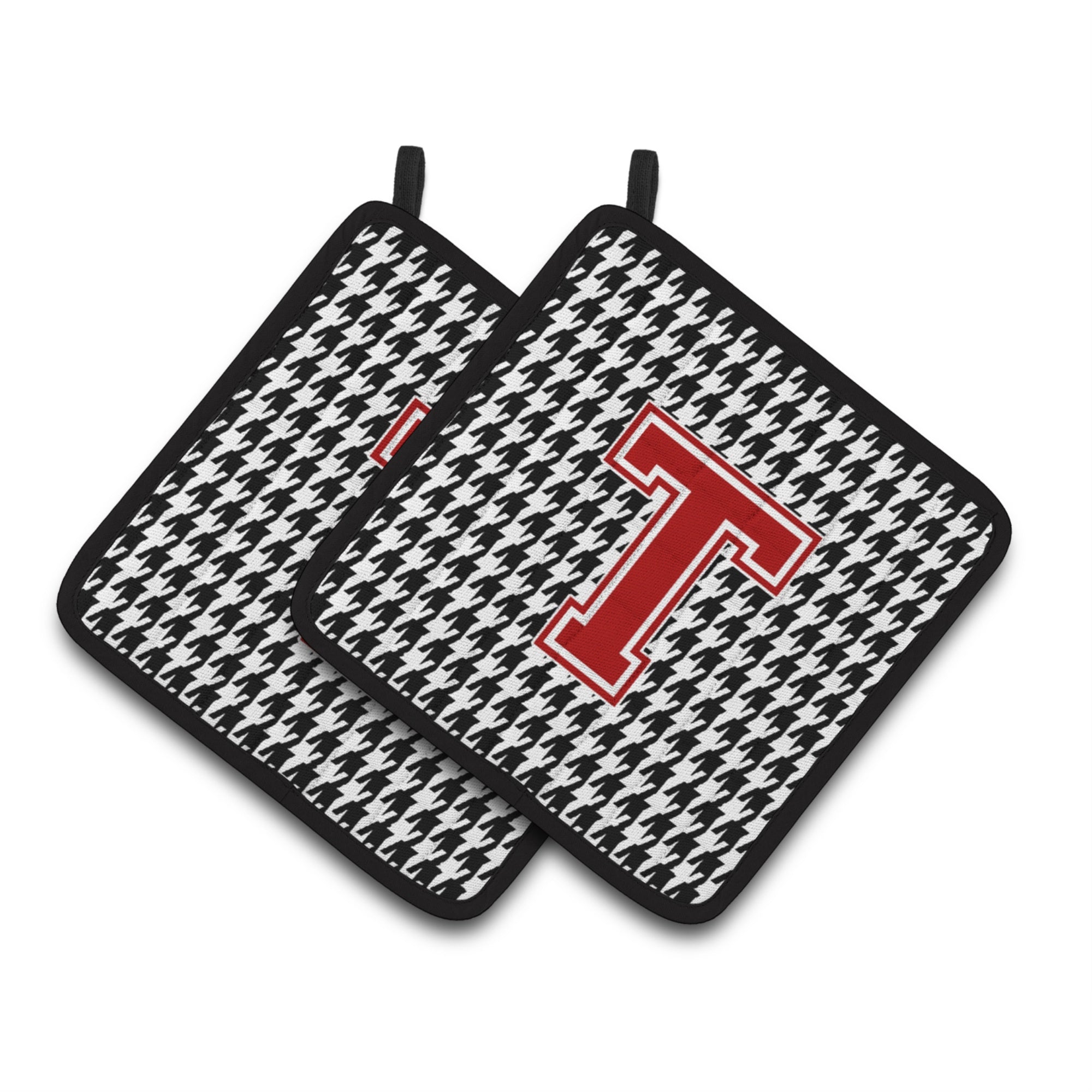'Caroline'S Treasures Letter T Monogram - Houndstooth Black Pair Of Pot Holders Cj1021-Tpthd, 7.5Hx7.5W, Multicolor''