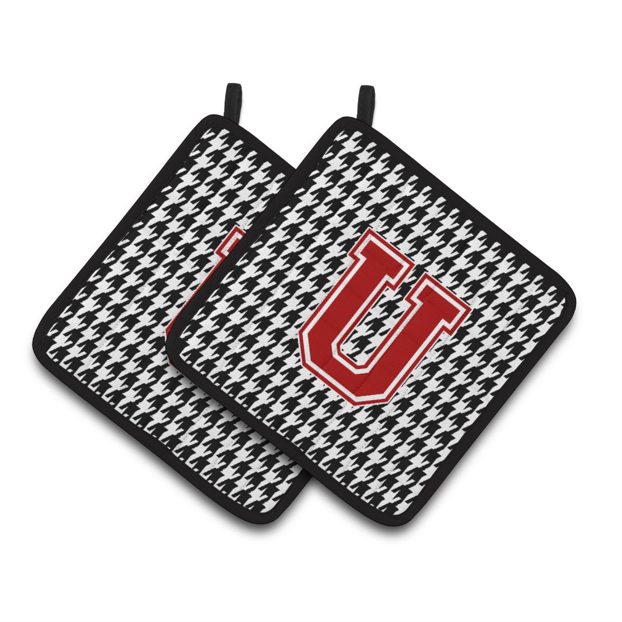 'Caroline'S Treasures Letter U Monogram - Houndstooth Black Pair Of Pot Holders Cj1021-Upthd, 7.5Hx7.5W, Multicolor''