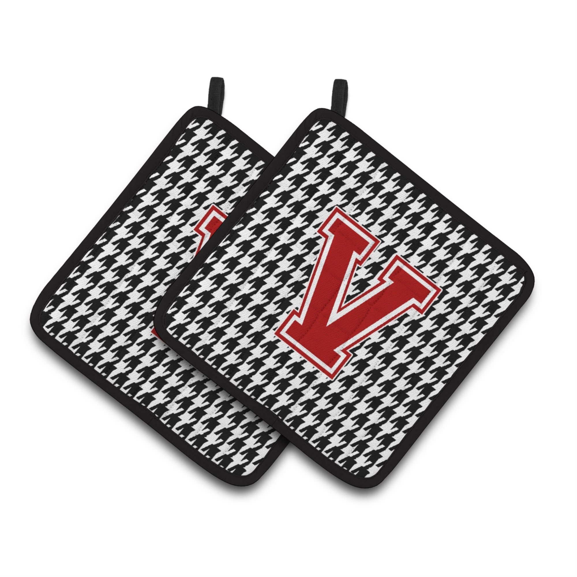 'Caroline'S Treasures Letter V Monogram - Houndstooth Black Pair Of Pot Holders Cj1021-Vpthd, 7.5Hx7.5W, Multicolor''