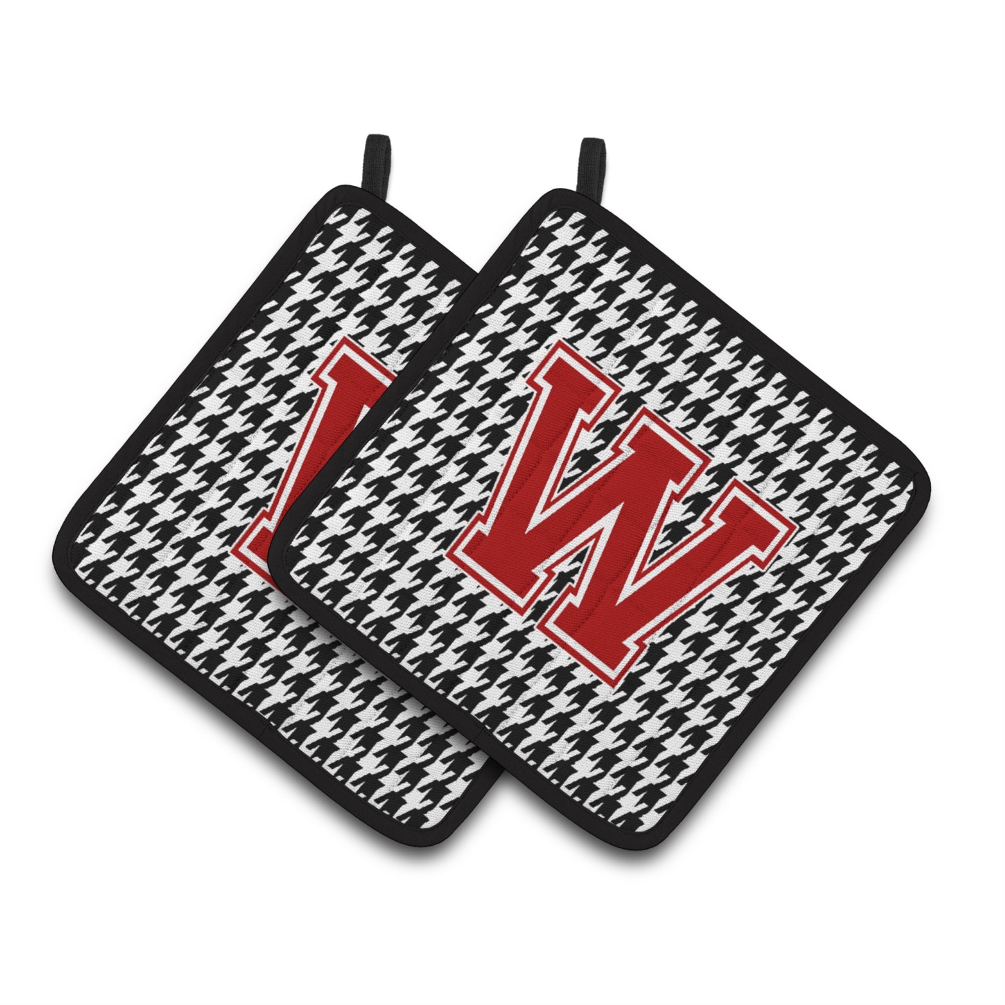 'Caroline'S Treasures Letter W Monogram - Houndstooth Black Pair Of Pot Holders Cj1021-Wpthd, 7.5Hx7.5W, Multicolor''