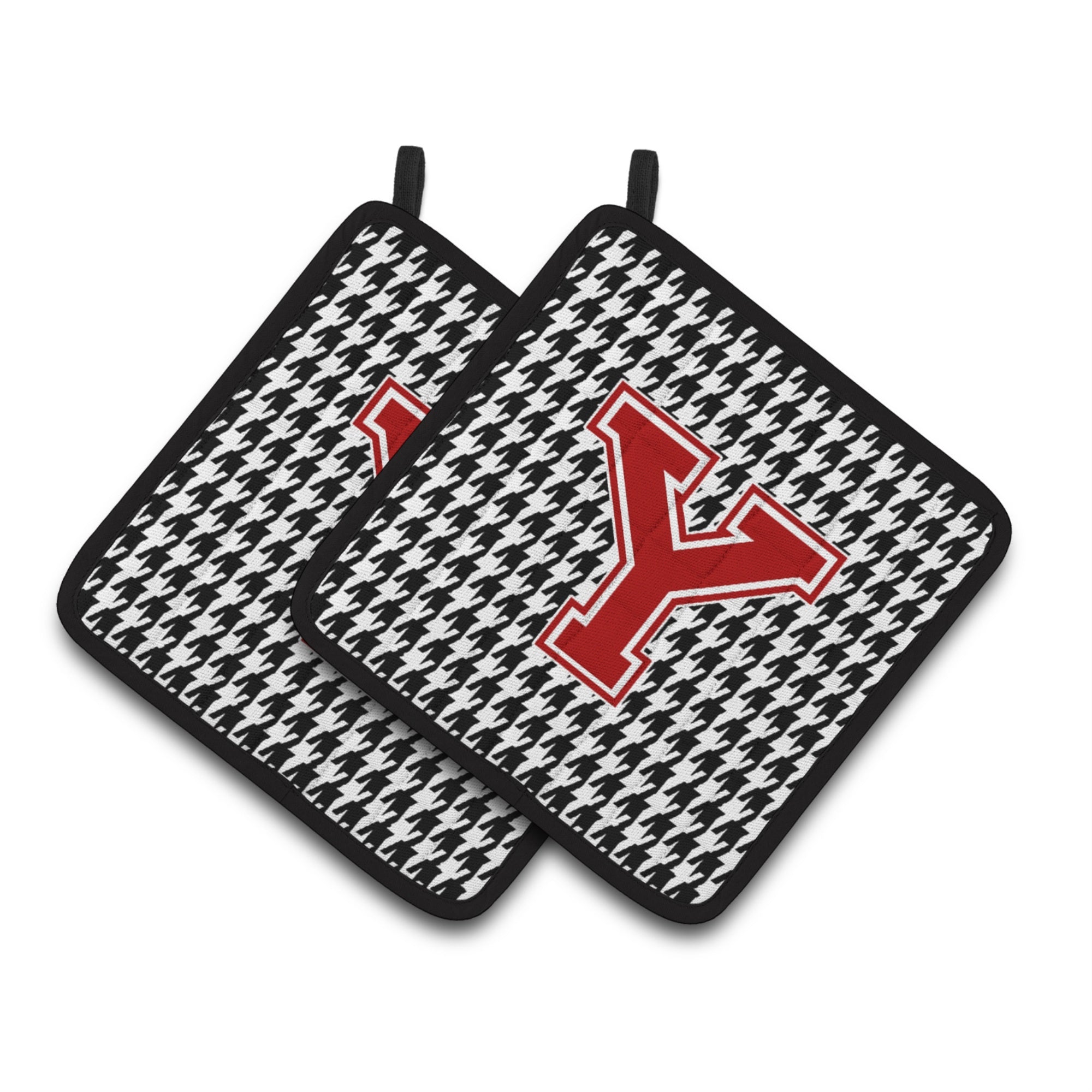 'Caroline'S Treasures Letter Y Monogram - Houndstooth Black Pair Of Pot Holders Cj1021-Ypthd, 7.5Hx7.5W, Multicolor''