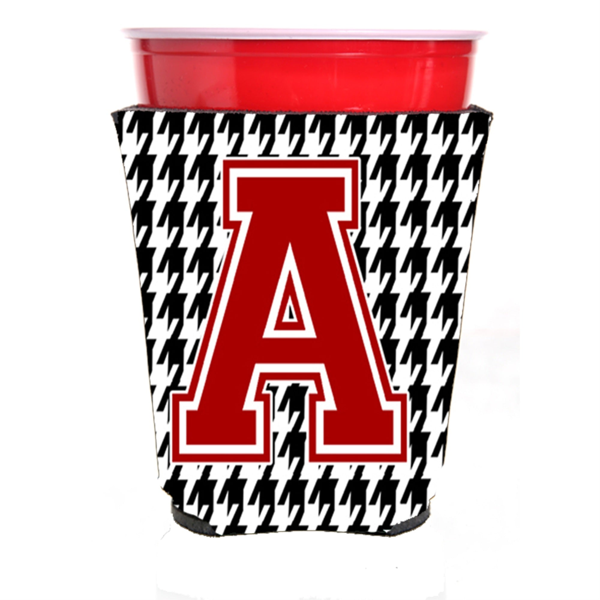 Monogram - Houndstooth  Initial  A Red Solo Cup Beverage Insulator Hugger Cj1021A-Rsc
