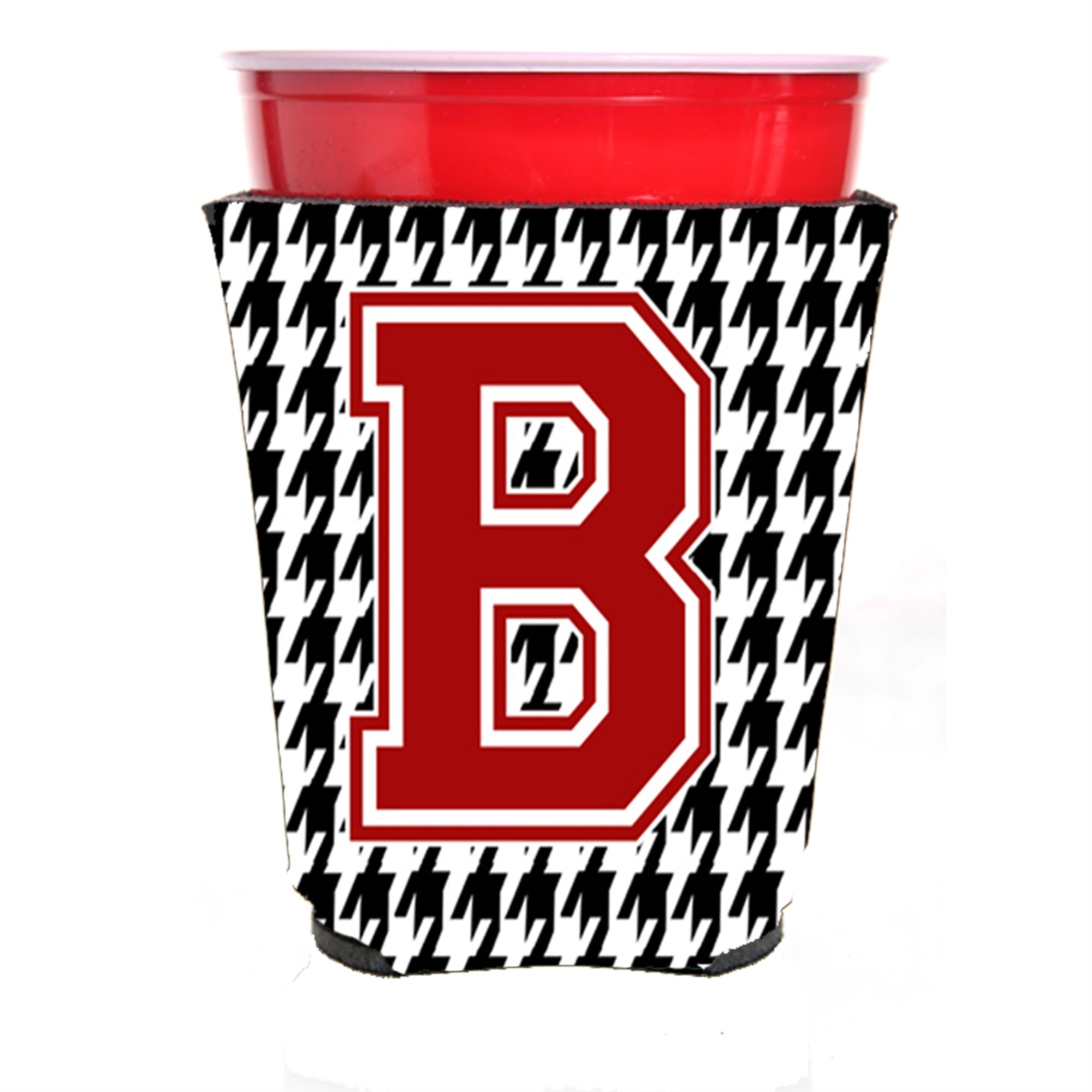 Monogram - Houndstooth  Initial  B Red Solo Cup Beverage Insulator Hugger Cj1021B-Rsc