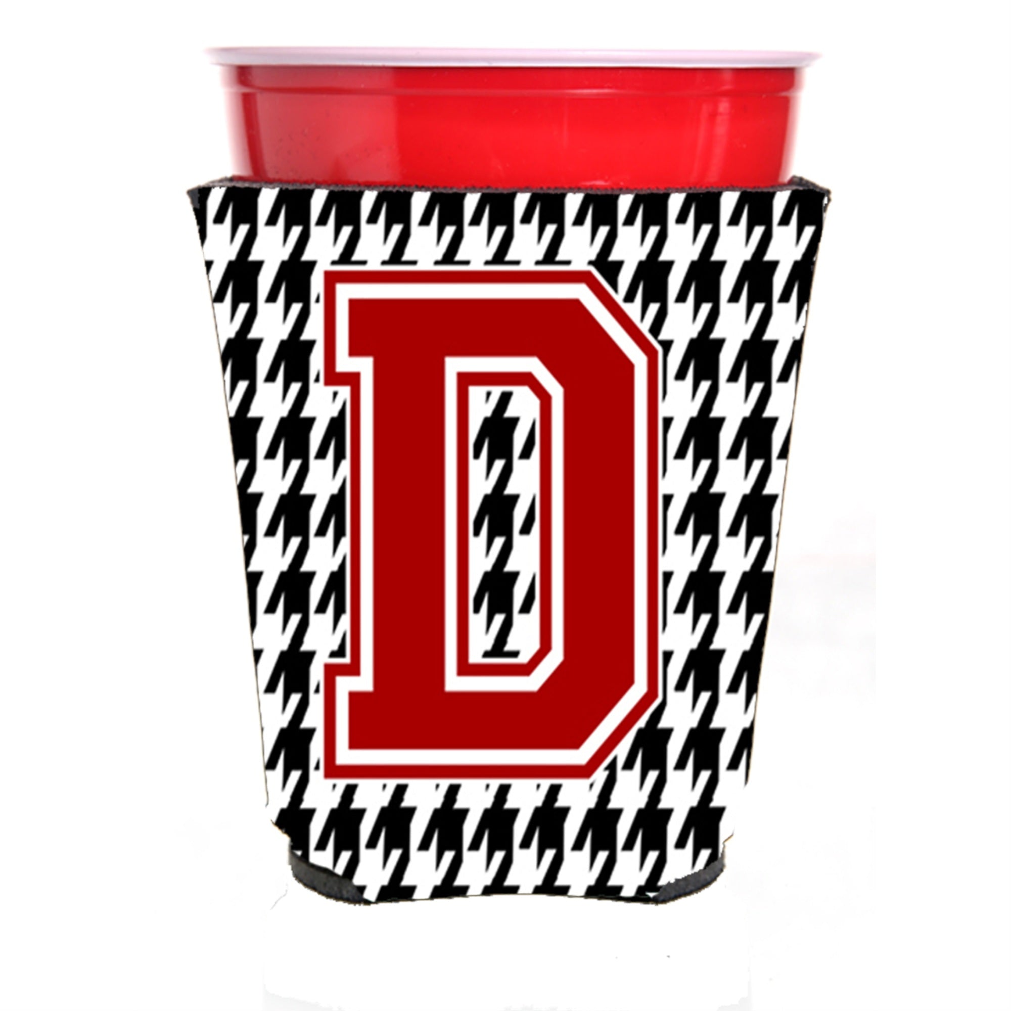 Monogram - Houndstooth  Initial  D Red Solo Cup Beverage Insulator Hugger Cj1021D-Rsc