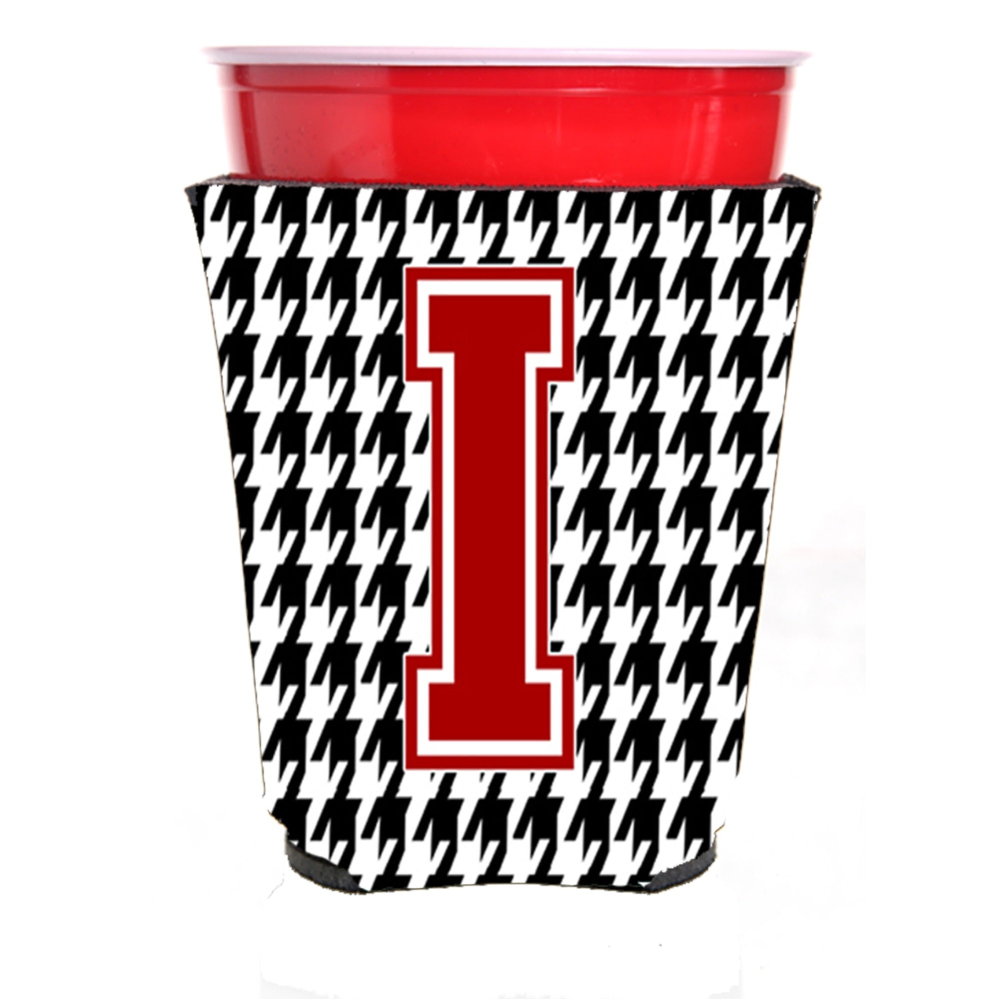 Monogram - Houndstooth  Initial  I Red Solo Cup Beverage Insulator Hugger Cj1021I-Rsc